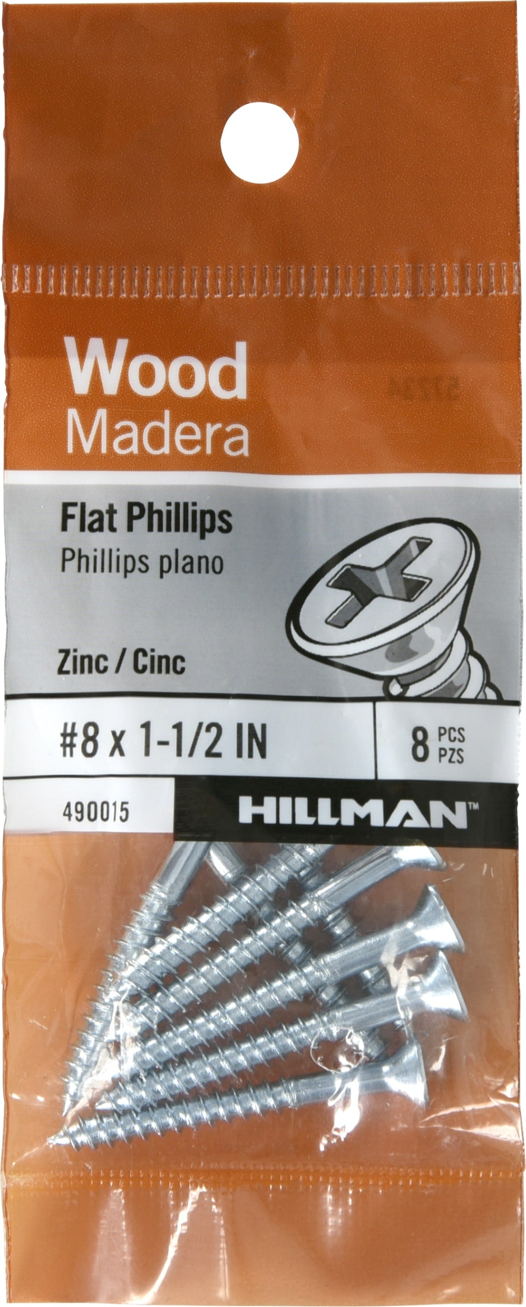 Hillman #8 x 1-1/2-in Zinc-Plated Interior Wood Screws (8-Per Box)
