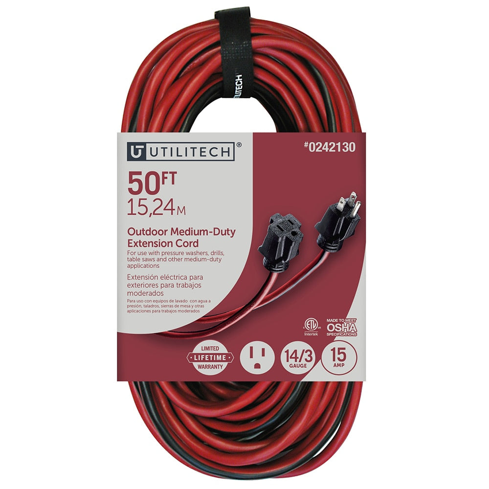 Utilitech Medium duty 50-ft 14/3 Red Black 3 Prong Outdoor SJTW Medium Duty