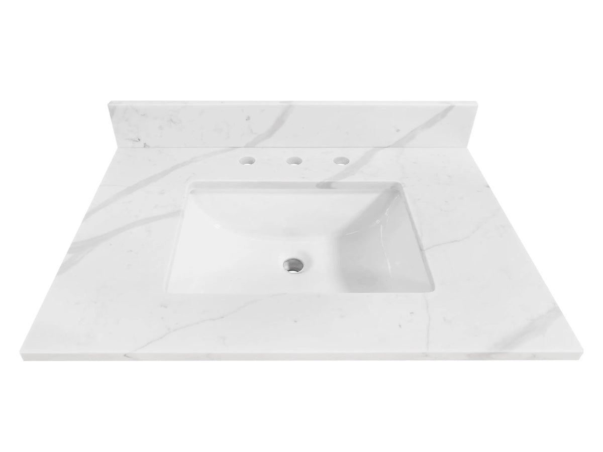 allen + roth Calacatta quartz 31-in x 22-in White Quartz Undermount Single Sink 3-Hole Bathroom Vanity Top