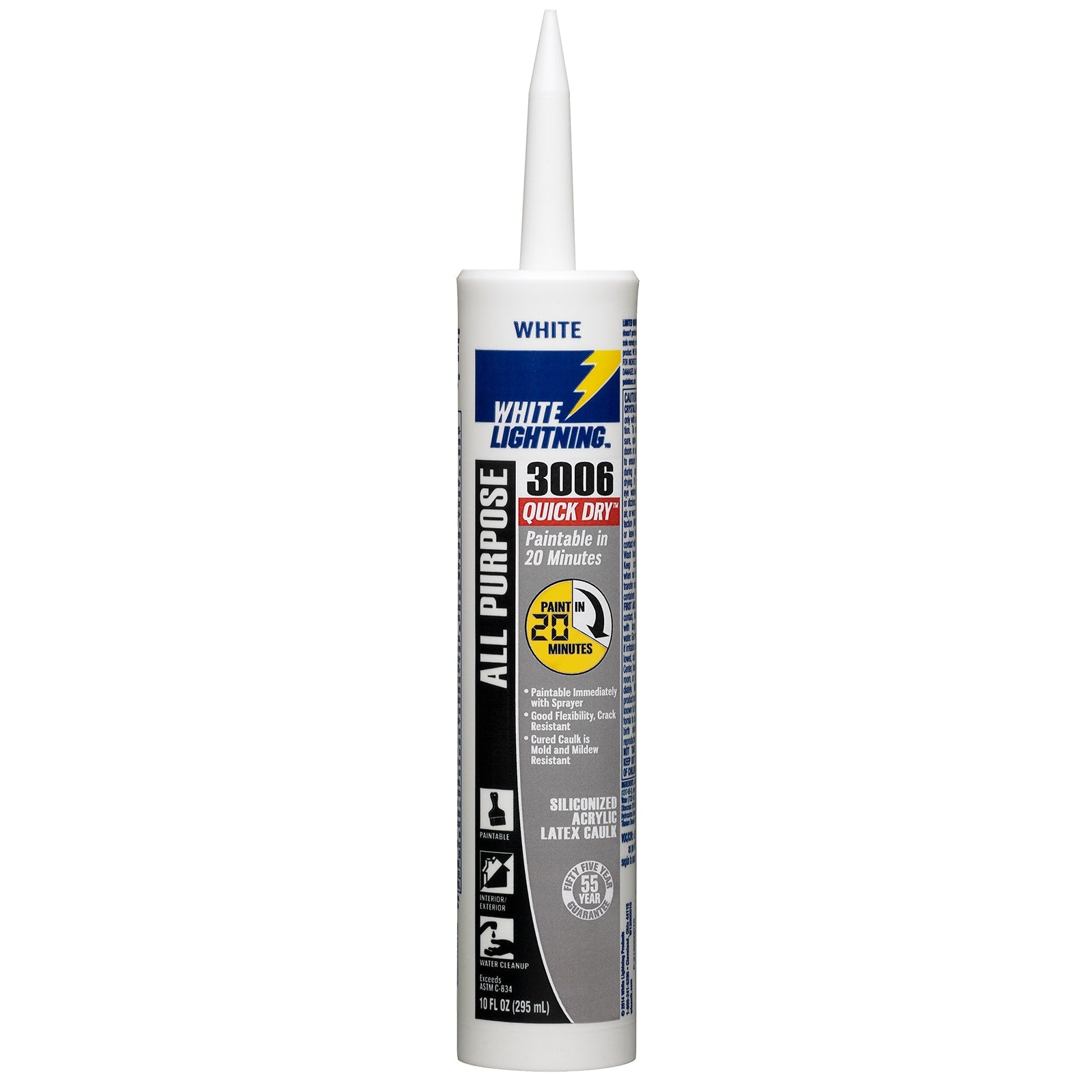 White Lightning 3006 Quick Dry 10.1-oz Interior Paint and Trim White Paintable Latex Caulk