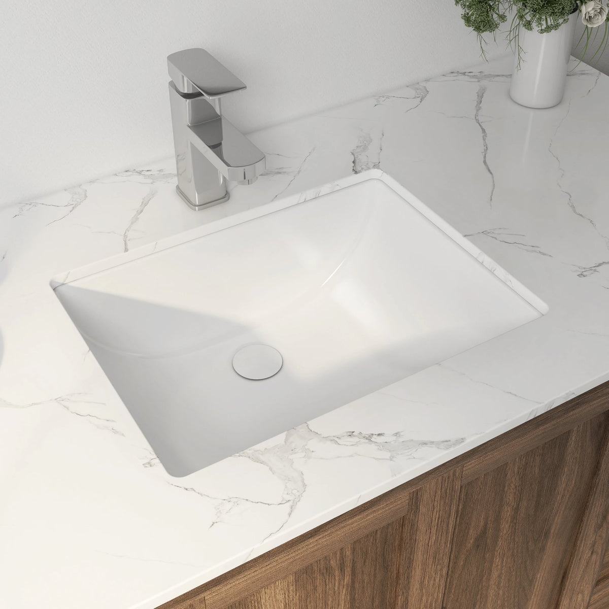 Eridanus Denbigh Vitreous China Undermount Rectangular Modern Crisp White Bathroom Sink (18.5-in x 13.5-in)