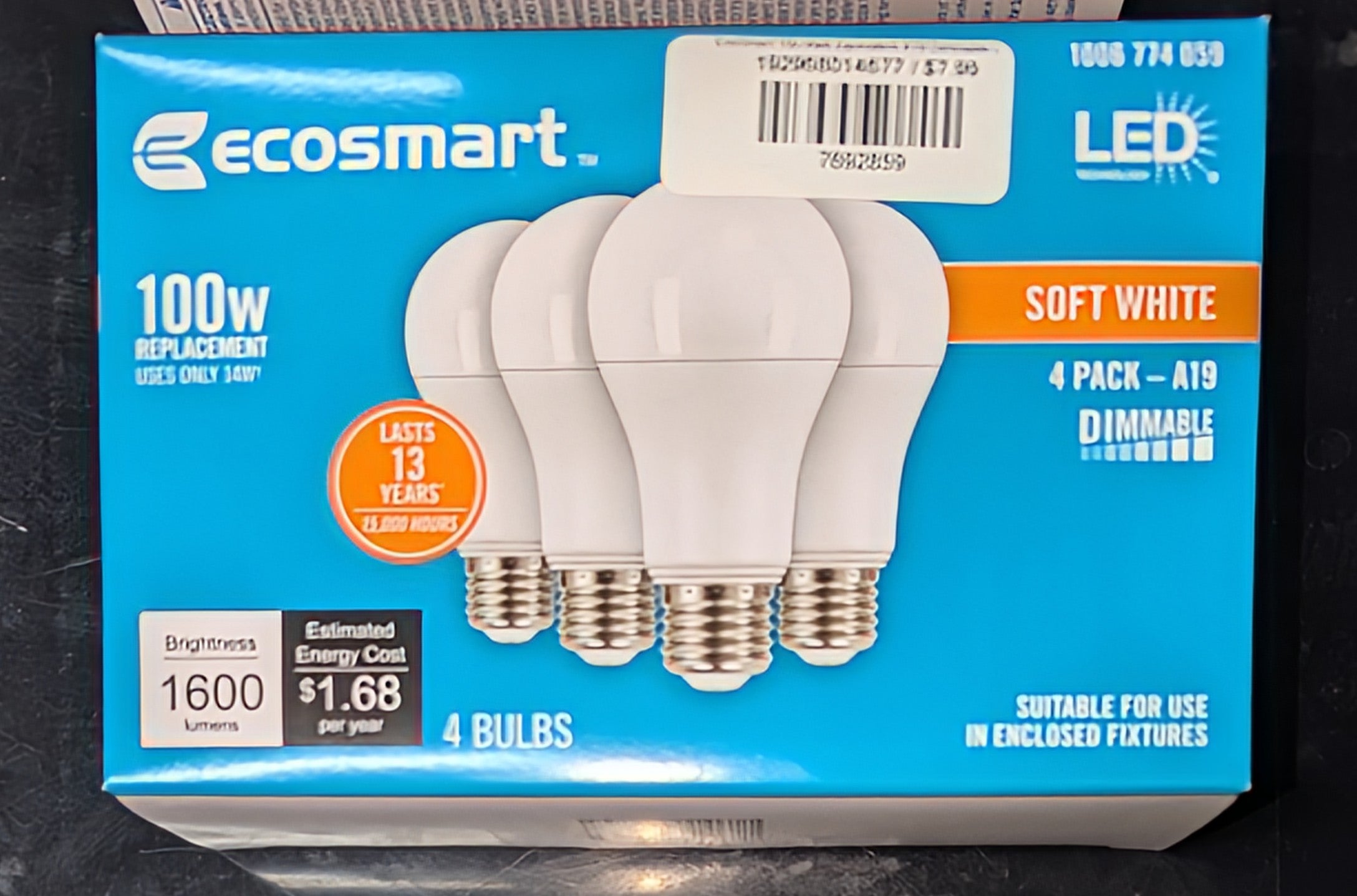 EcoSmart 100-Watt Equivalent A19 Dimmable LED Light Bulb Soft White (4-Pack)