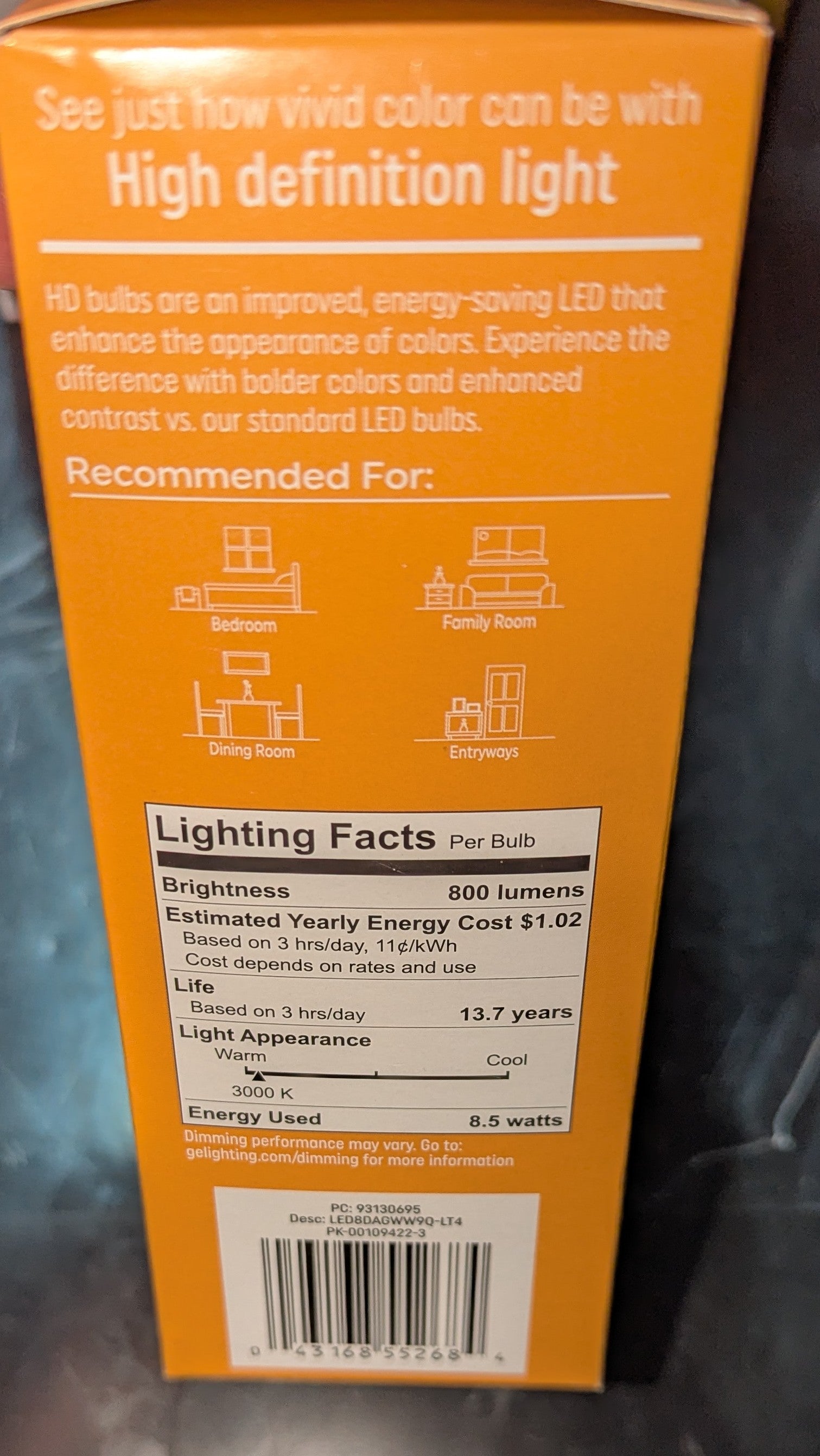 GE Relax HD 60 -Watt EQ A19 Warm white Medium base (E-26) Dimmable LED General purpose Light Bulb 4 -Pack