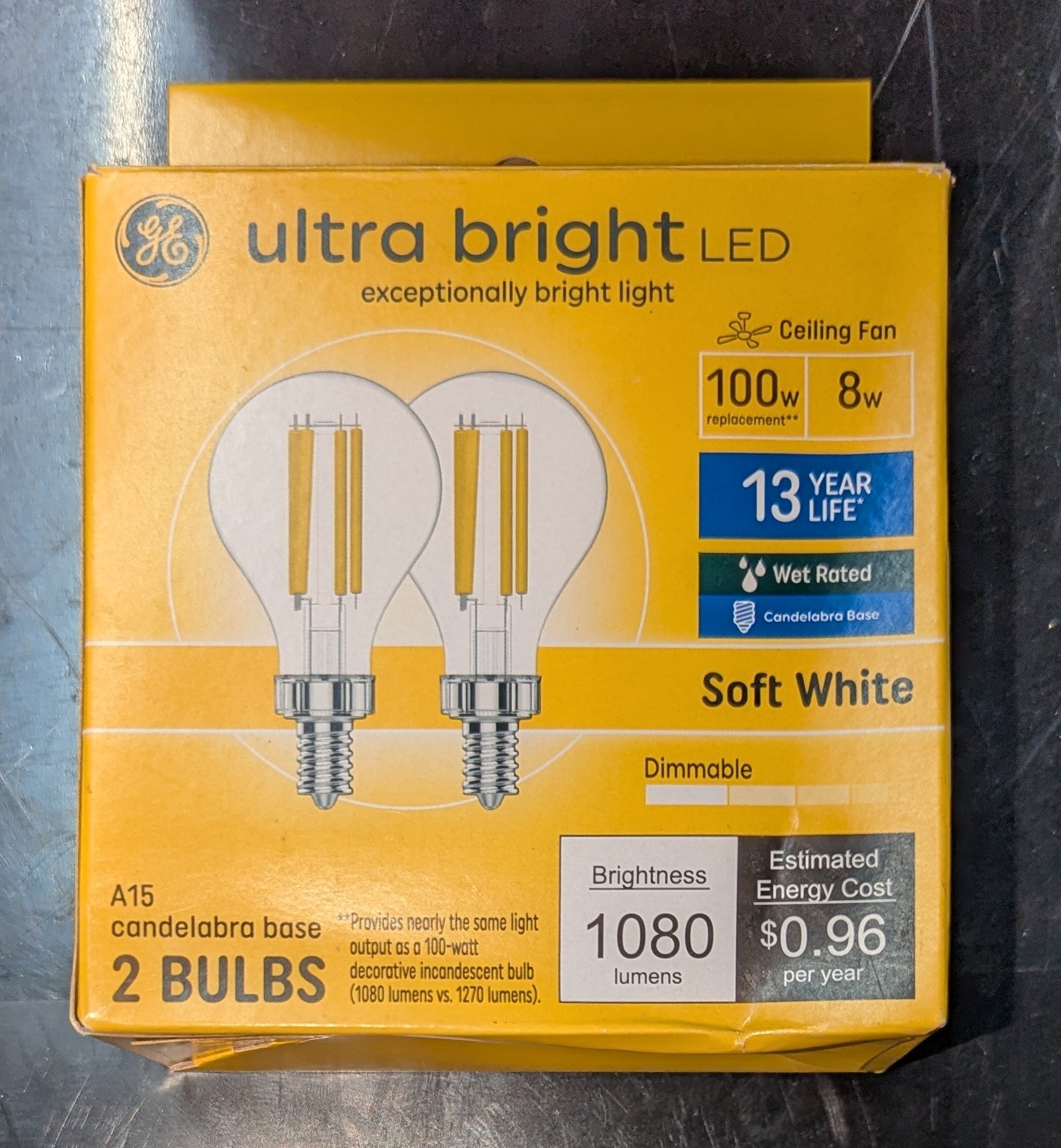 GE 100 -Watt EQ A15 Soft white Candelabra base (E-12) Dimmable LED Specialty Light Bulb 2 -Pack