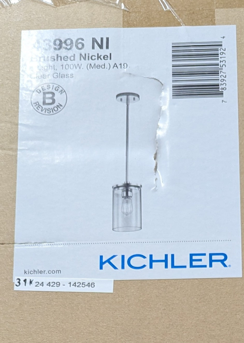 Crosby 1-Light Brushed Nickel Contemporary Shaded Kitchen Mini Pendant Hanging Light with Clear Glass