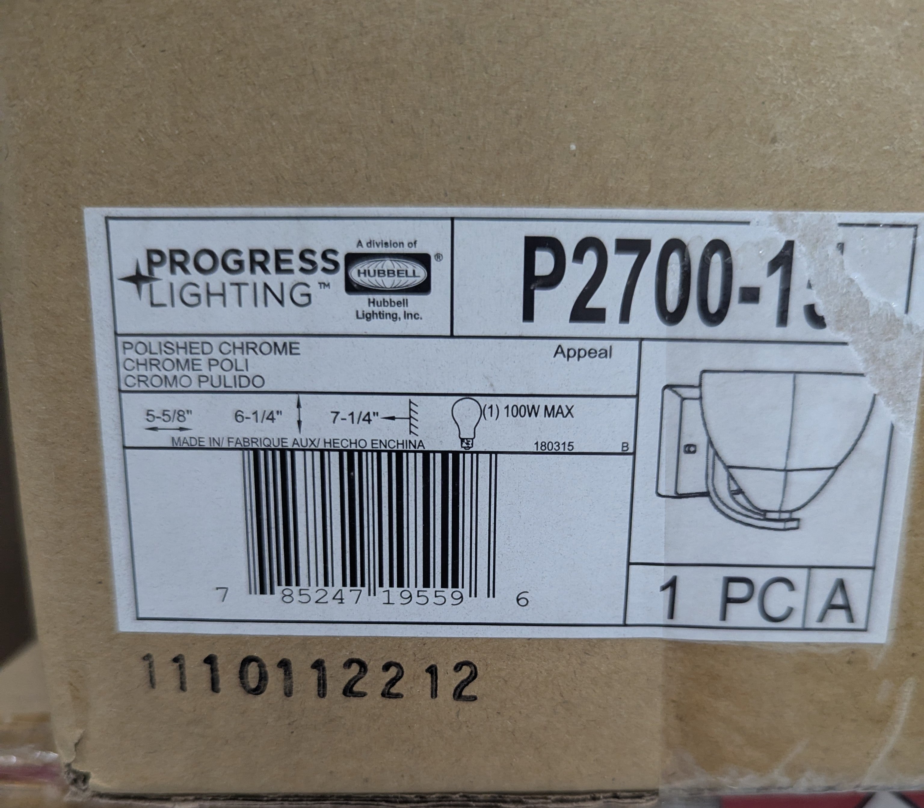 Appeal Collection 1-Light Polished Chrome Etched White Glass Modern Bath Vanity Light