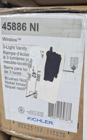 KICHLER Winslow 21.5 in. 3 - Light Brushed Nickel Contemporary Bathroom Vanity Light with Clear Seeded Glass - Stu's Home Improvement Outlet