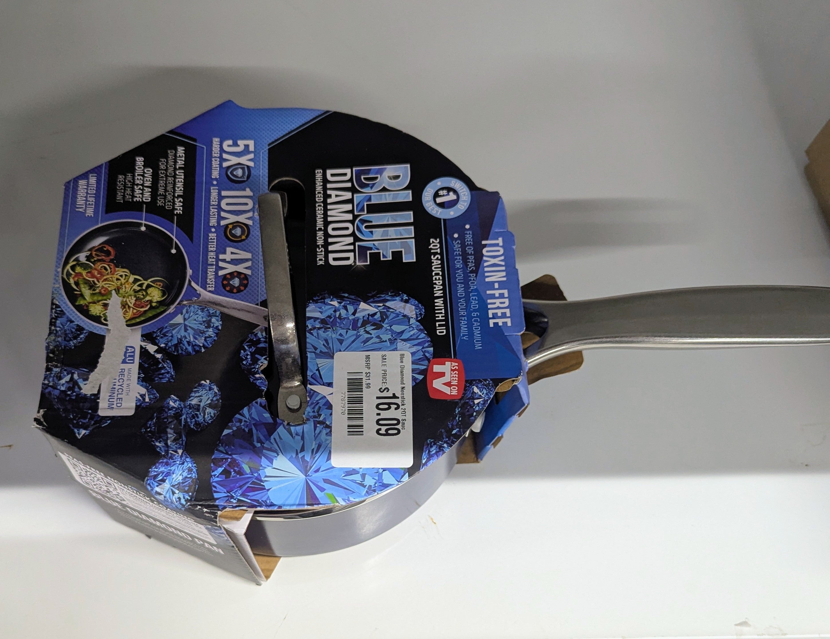 Blue Diamond Nonstick 2QT Saucepan with Lid, Non Toxic PFAS-Free Diamond Ceramic, Dishwasher & Oven Safe, Metal Utensil Safe Pot, Stay Cool Handle, Chef Pan, Glass Lid, Blue