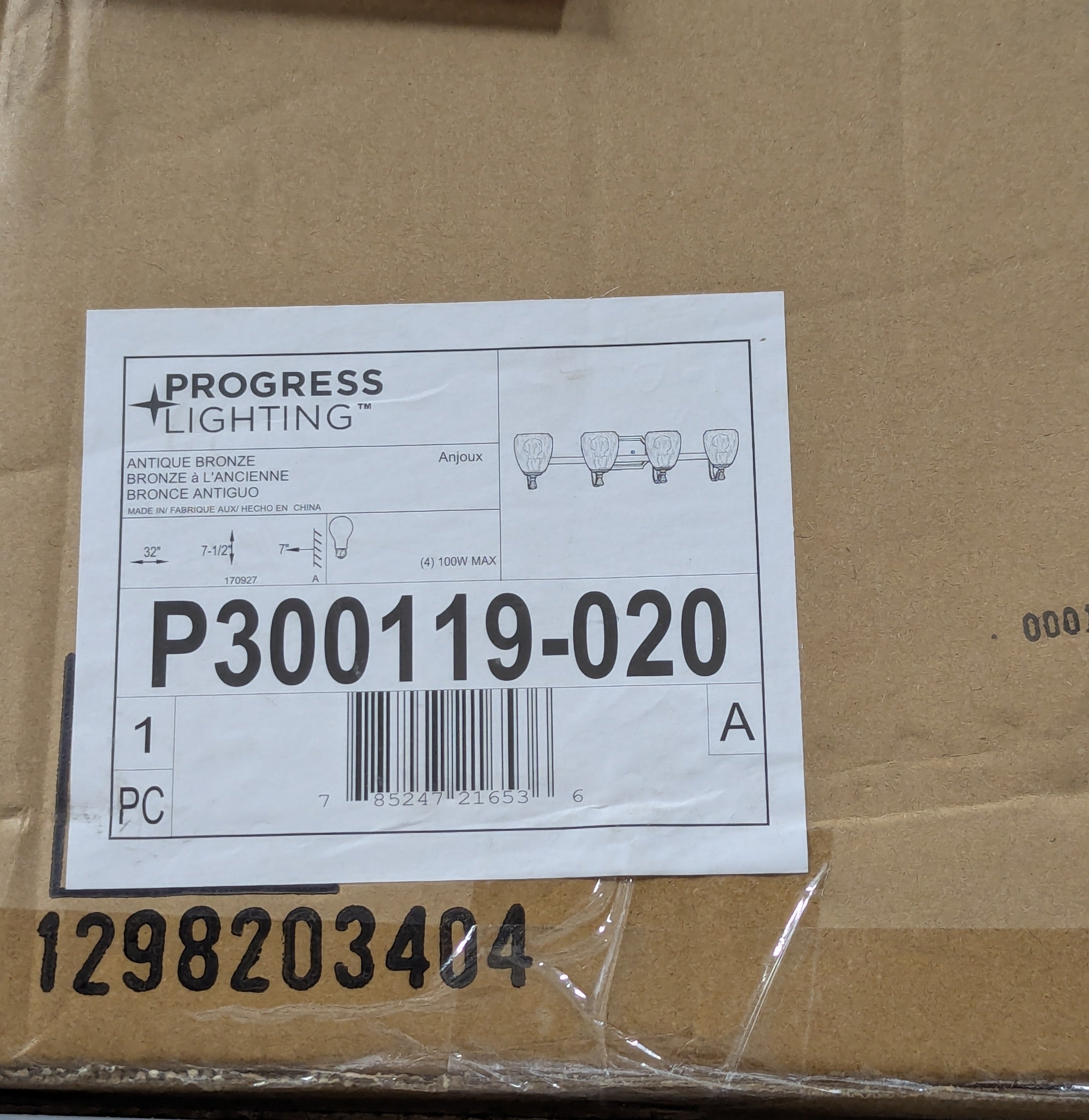 Anjoux Collection 4-Light Antique Bronze Clear Water Glass Luxe Bath Vanity Light