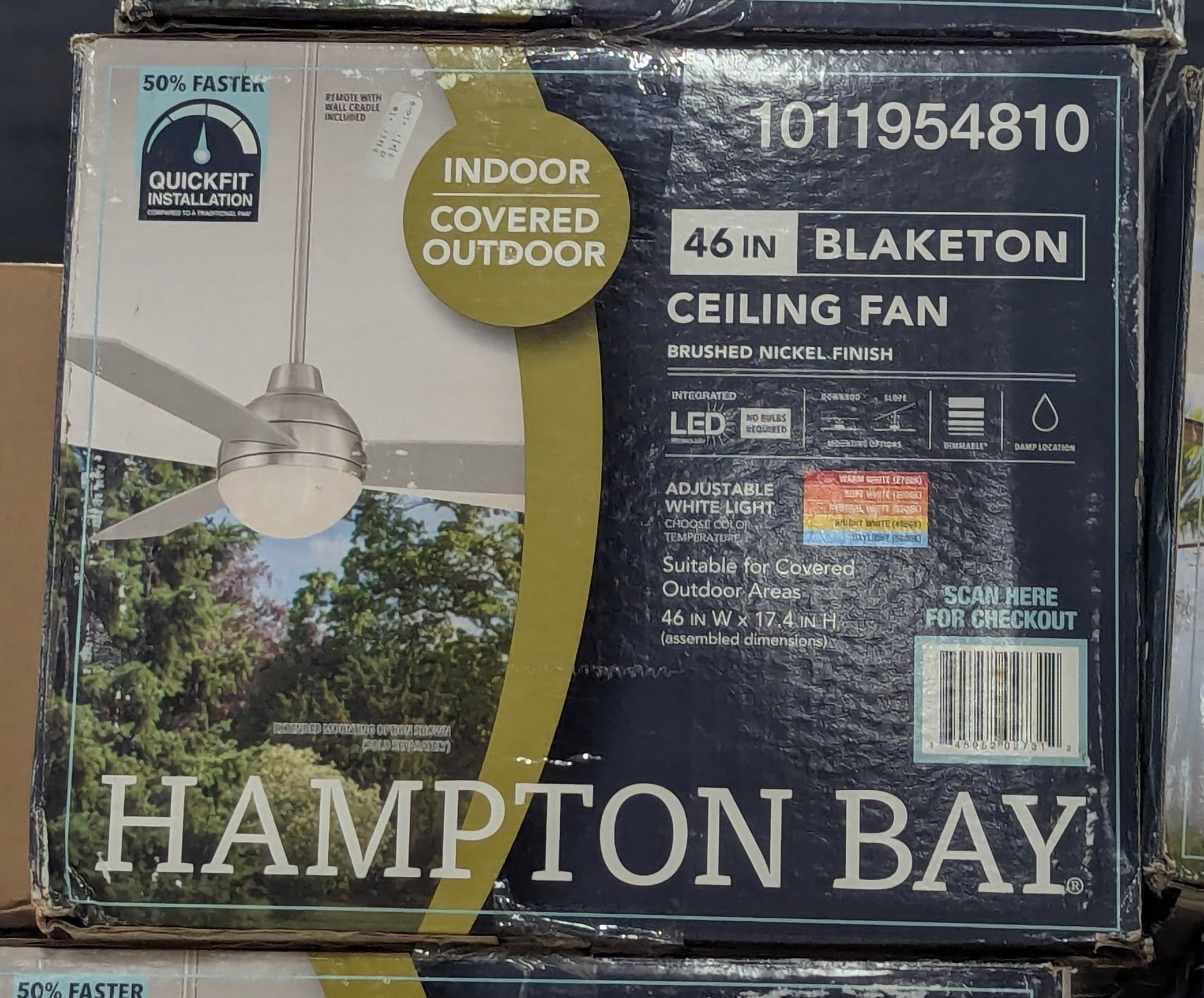 Blaketon 46 in. Indoor/Covered Outdoor Brushed Nickel Modern Ceiling Fan with Tunable LED and Remote Control Included