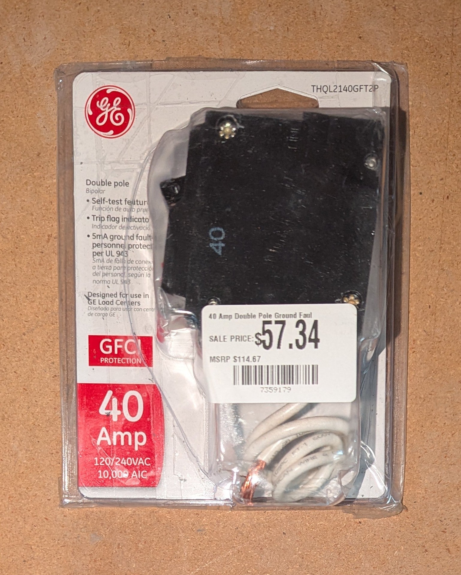 40 Amp Double Pole Ground Fault Breaker with Self-Test