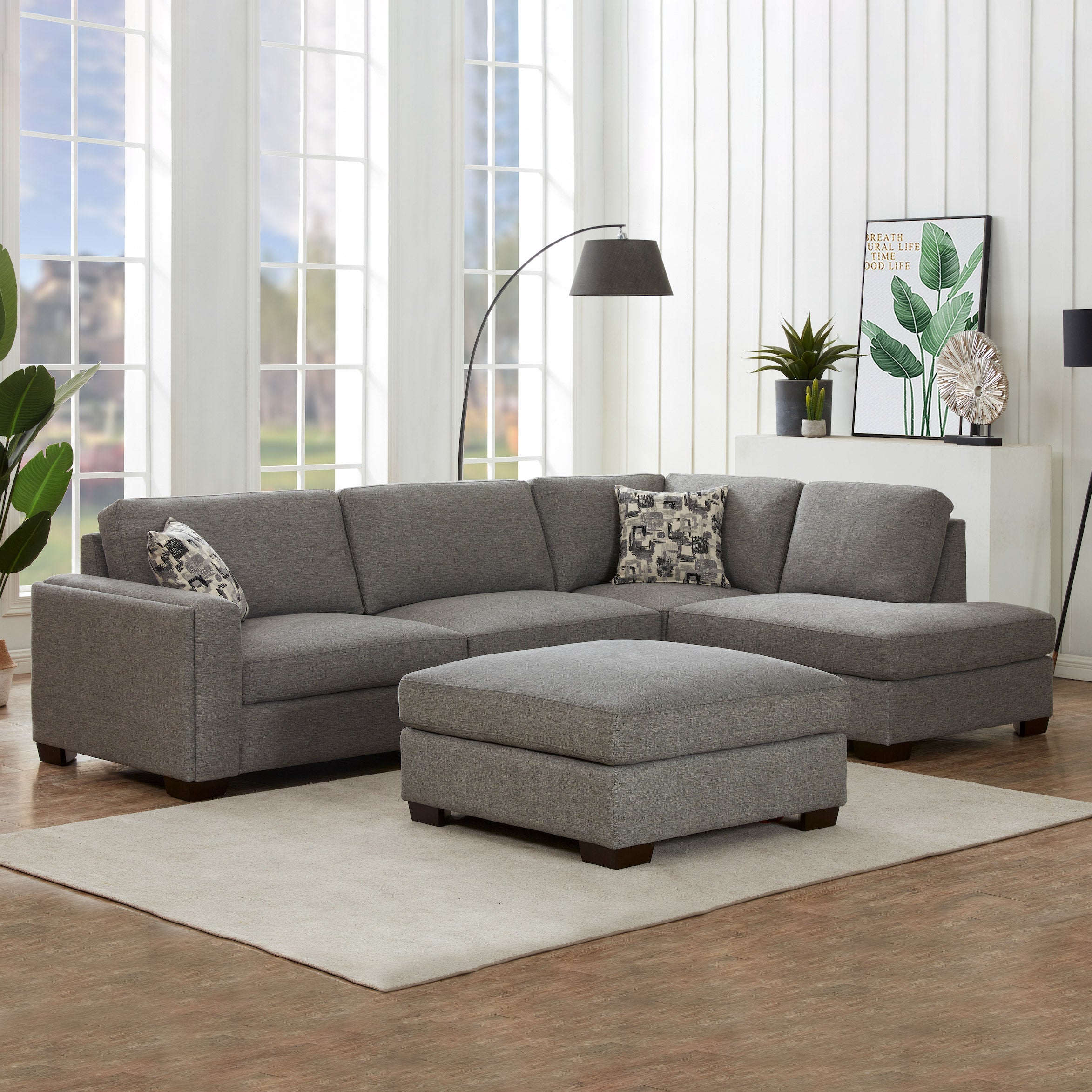 Fabric Sectional with Ottoman
