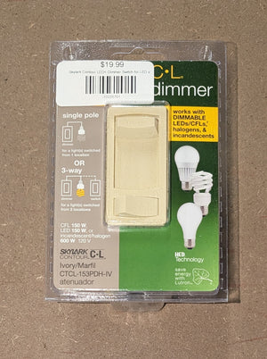 Skylark Contour LED+ Dimmer Switch for LED and Incandescent Bulbs, 150 - Watt/Single - Pole or 3 - Way, Ivory (CTCL - 153PDH - IV) - Stu's Home Improvement Outlet