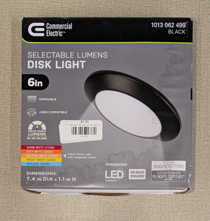 6 in. Matte Black Disk Light LED Flush Mount Light Fixture 600 - 900 - 1100 Lumens 2700K - 5000K Dimmable J - Box Compatible - Stu's Home Improvement Outlet