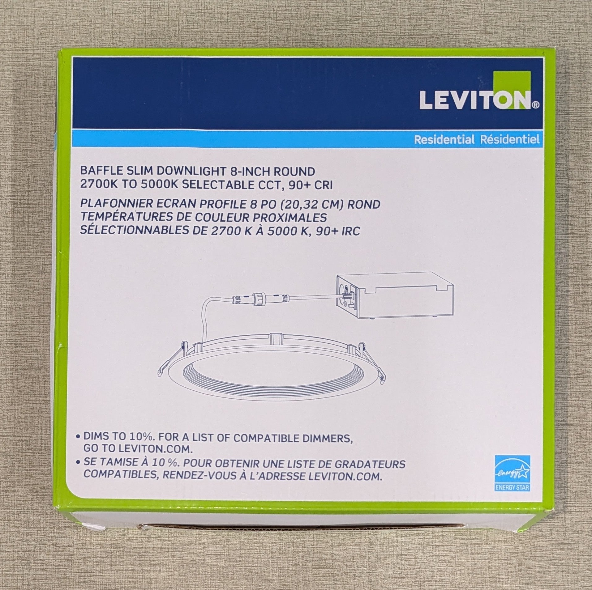 8 in. Round Baffle Slim Integrated LED Recessed Downlight, 1500 Lumens, 5 CCT Color Selectable 2700K - 5000K, Dimmable - Stu's Home Improvement Outlet
