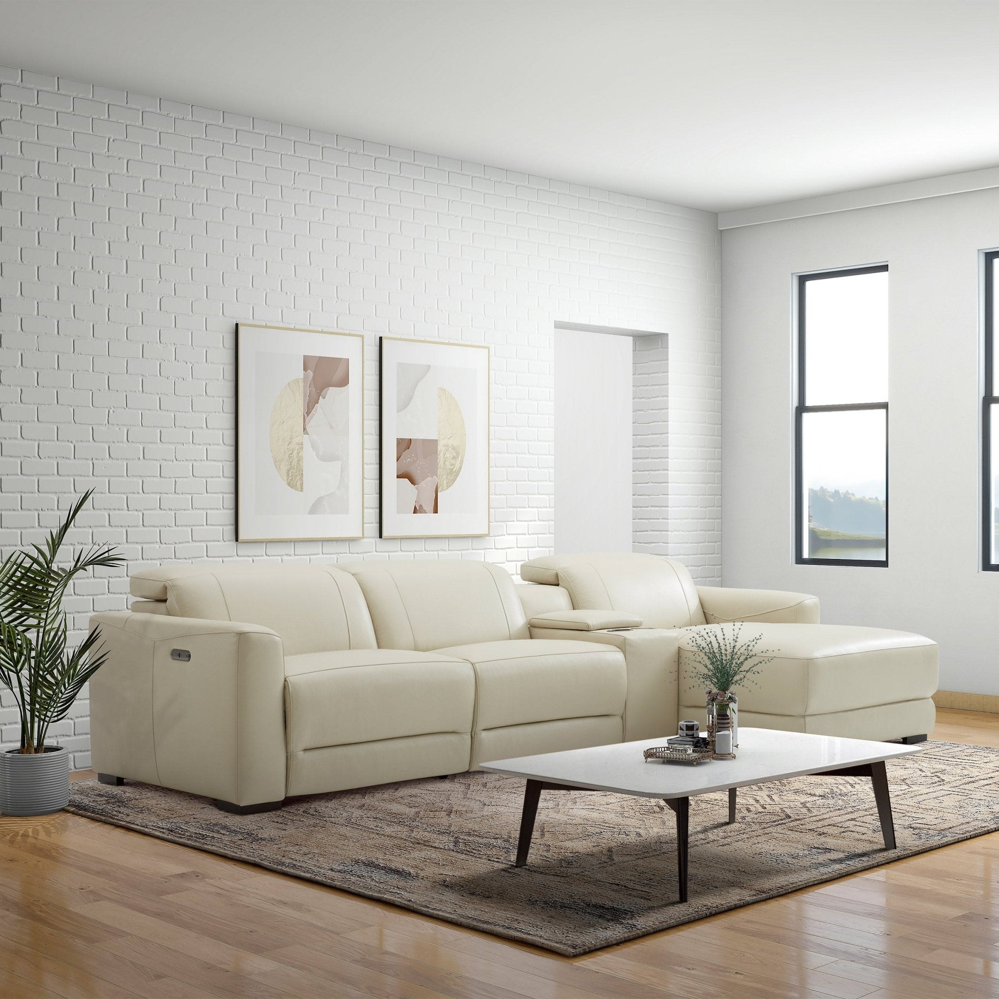 Tampa Leather Power Reclining Sectional with Power Headrest - Stu's Home Improvement Outlet