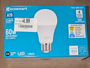 60 - Watt Equivalent A19 Dimmable LED Light Bulb with Selectable Color Temperature (4 - Pack) - Stu's Home Improvement Outlet