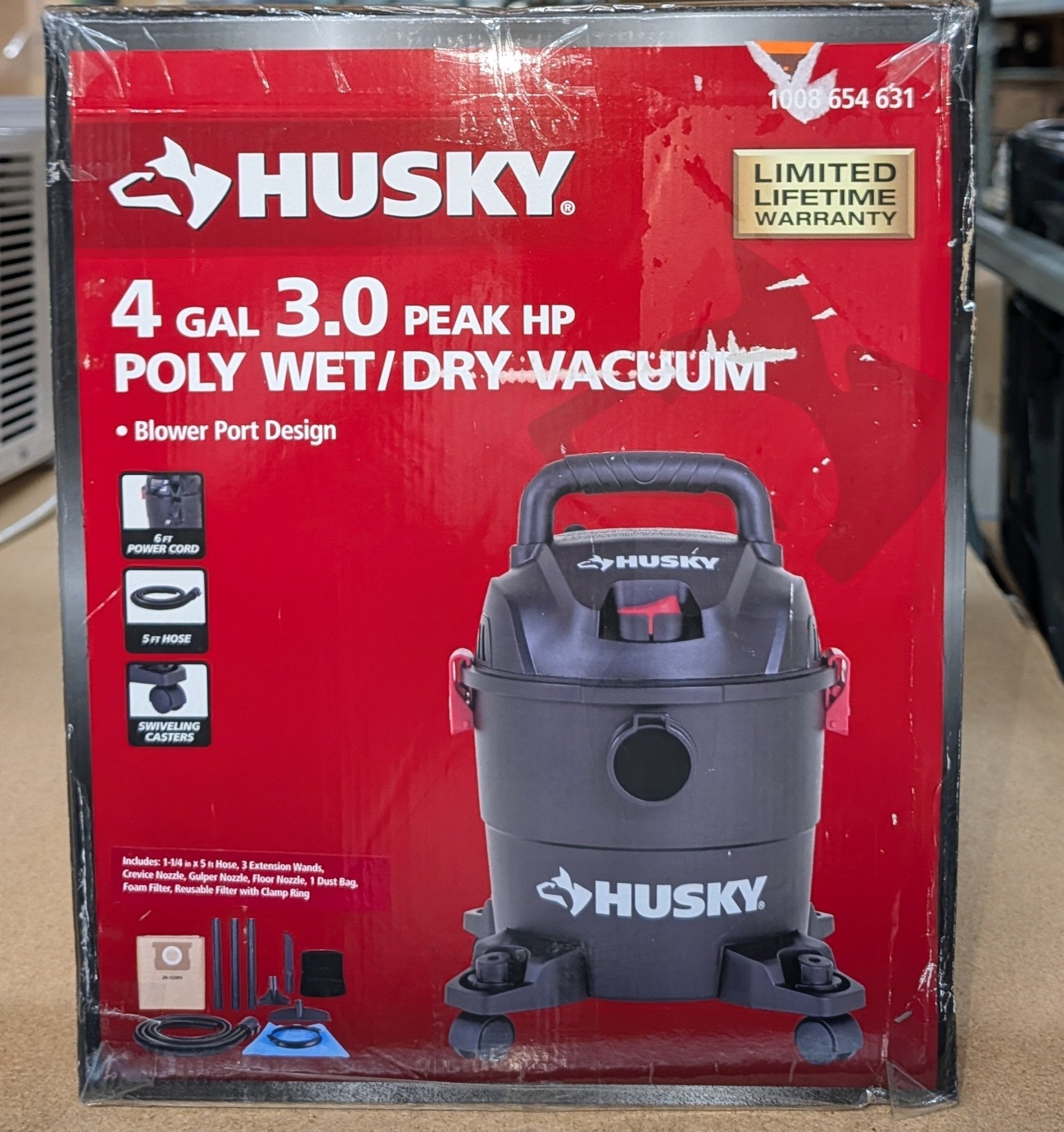 4 Gallon 3.0 Peak HP Wet Dry Vac Shop Vacuum with Locking Hose, Wands, Filters, Crevice, Gulper and Floor Nozzles - Stu's Home Improvement Outlet