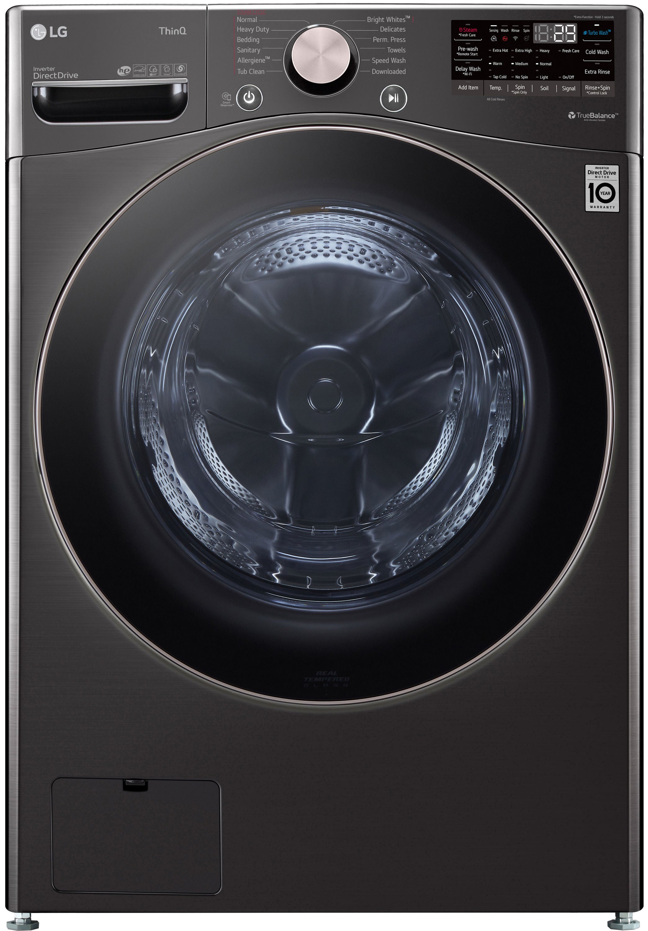 LG TurboWash 360 4.5-cu ft High Efficiency Stackable Steam Cycle Smart Front-Load Washer (Black Steel) ENERGY STAR (WM400HBA)