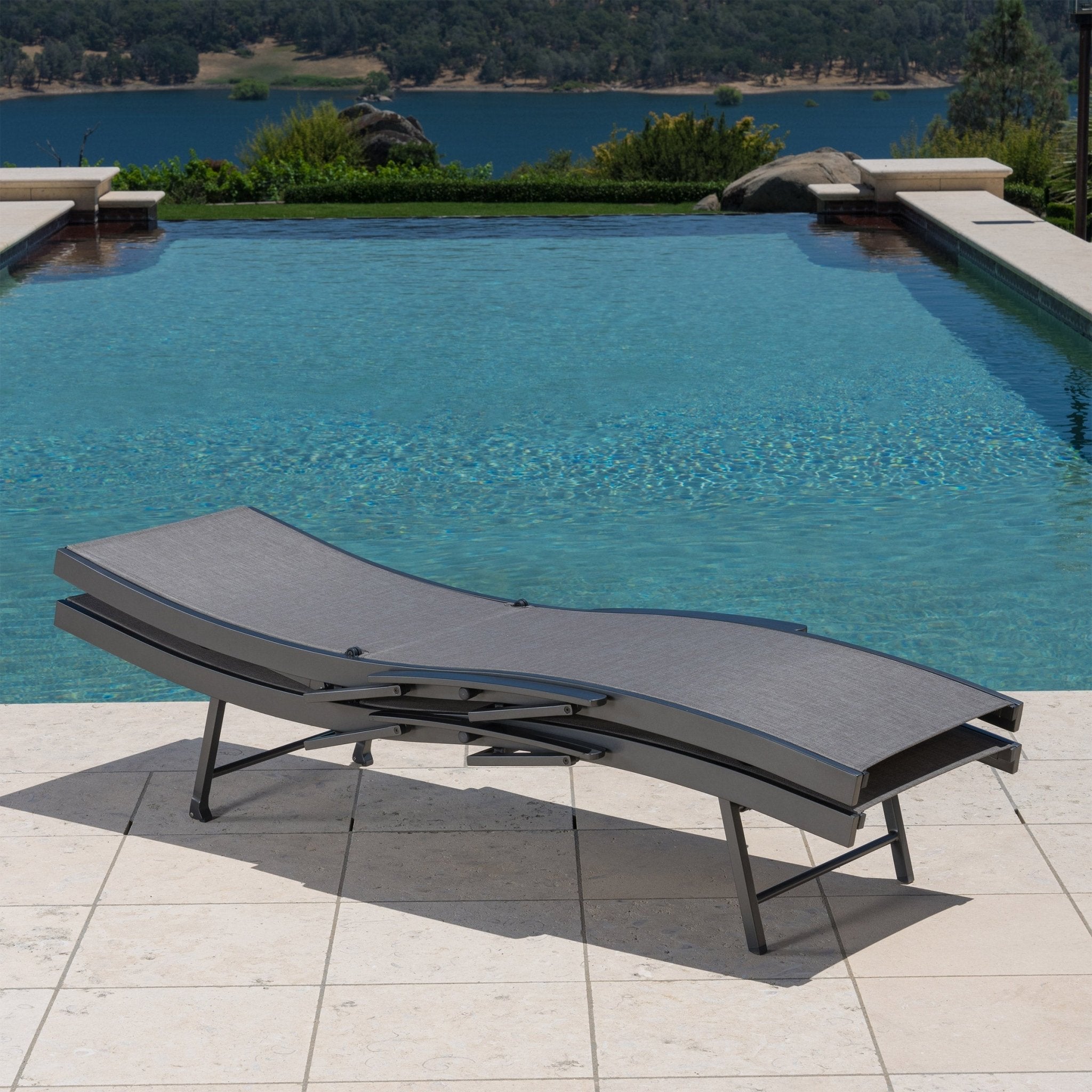 SunVilla Commercial Sling Wave Chaise Lounge with Adjustable Armrests - Stu's Home Improvement Outlet