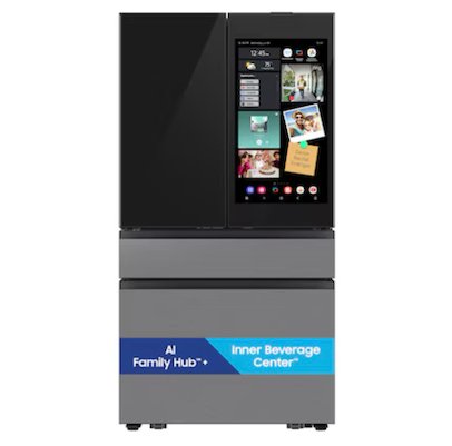 Samsung Bespoke AI Standard-Depth Family Hub 29-cu ft 36-in Wide with Dual Ice Maker ( Charcoal Glass Top with Stainless Steel Bottom Panels ) ENERGY STAR Certified (RF90F29EECR)