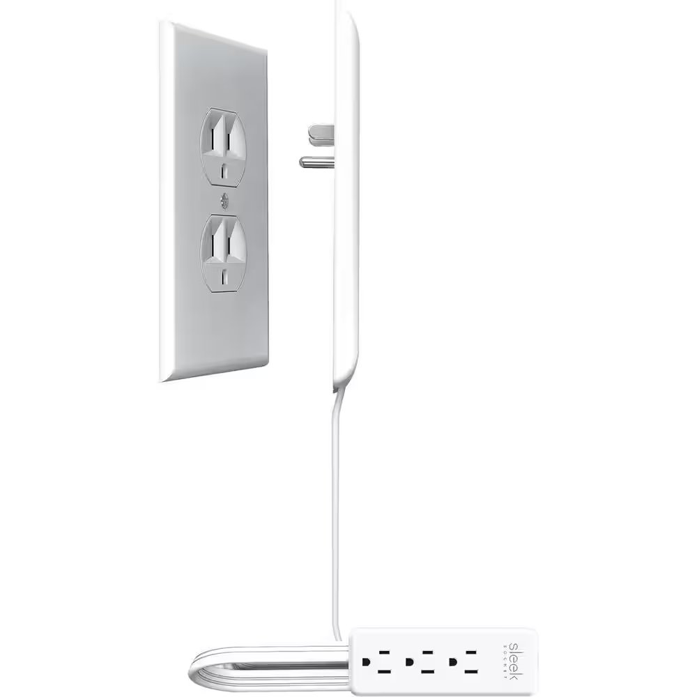 3-Outlet Power Strip Surge Protector, Sleek Socket Original and Patented Ultra-Thin Outlet Concealer 3ft. Extension Cord