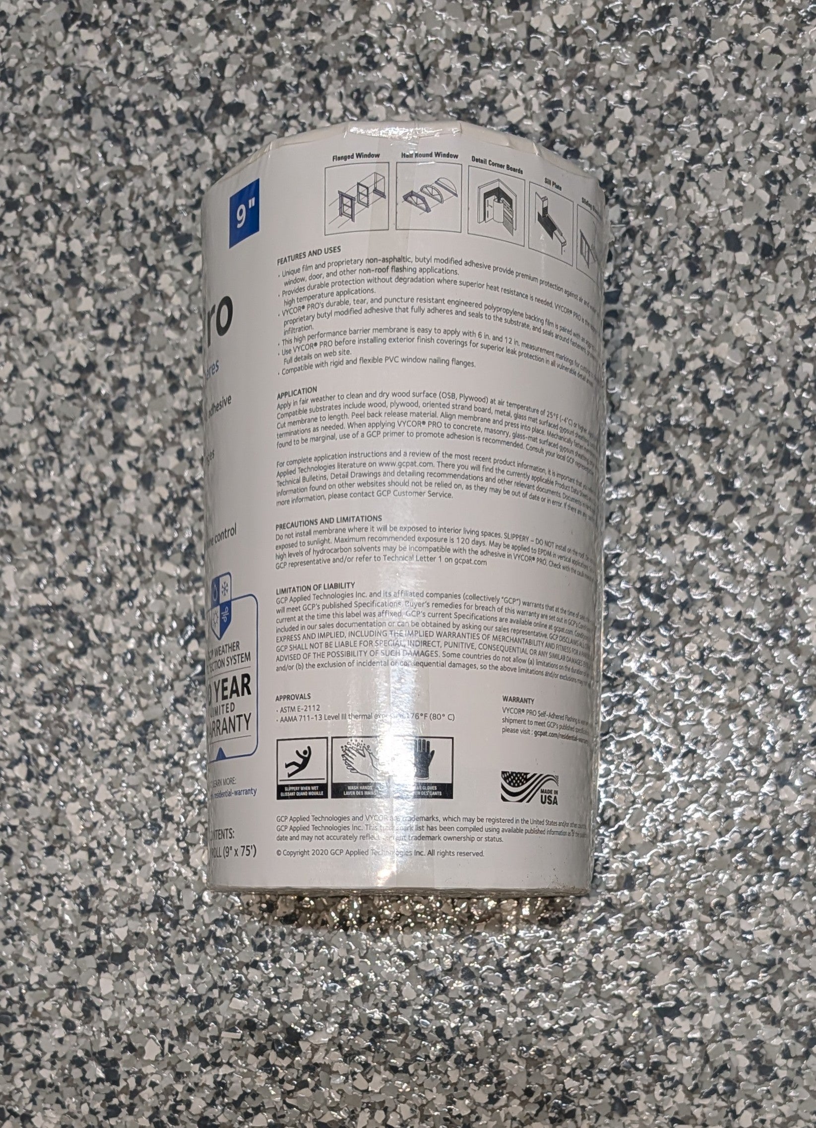 Vycor Pro 9 in. x 75 ft. Roll Fully-Adhered Butyl Flashing Tape (56 sq. ft.)