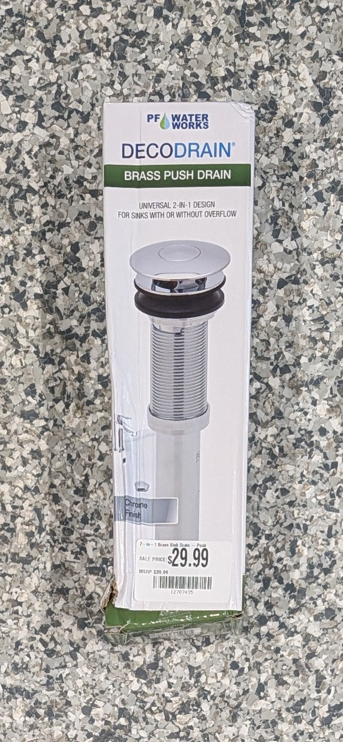 2-in-1 Brass Sink Drain - Push Drain, Chrome