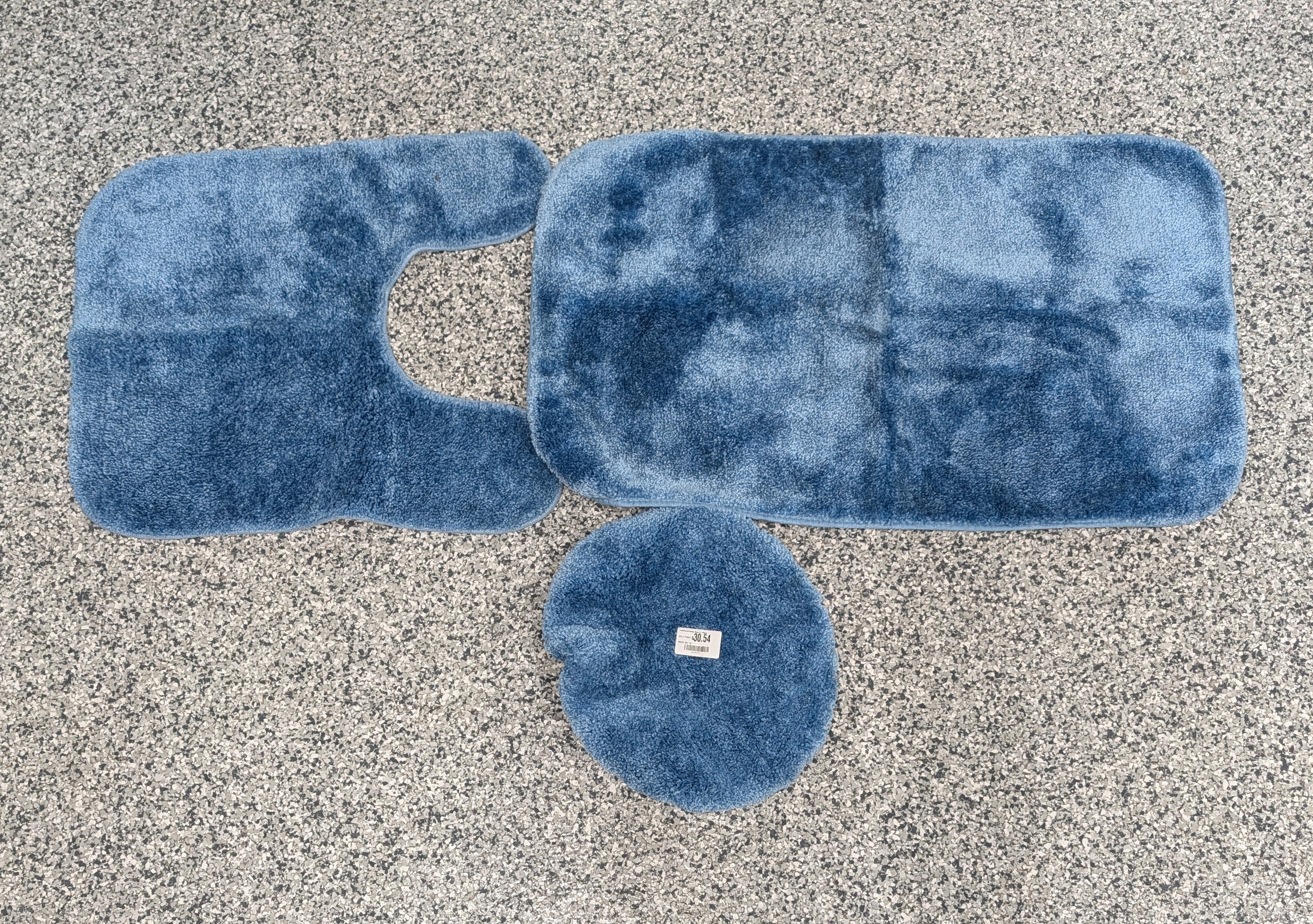 Traditional Basin Blue 3-Piece Washable Bathroom Rug Set