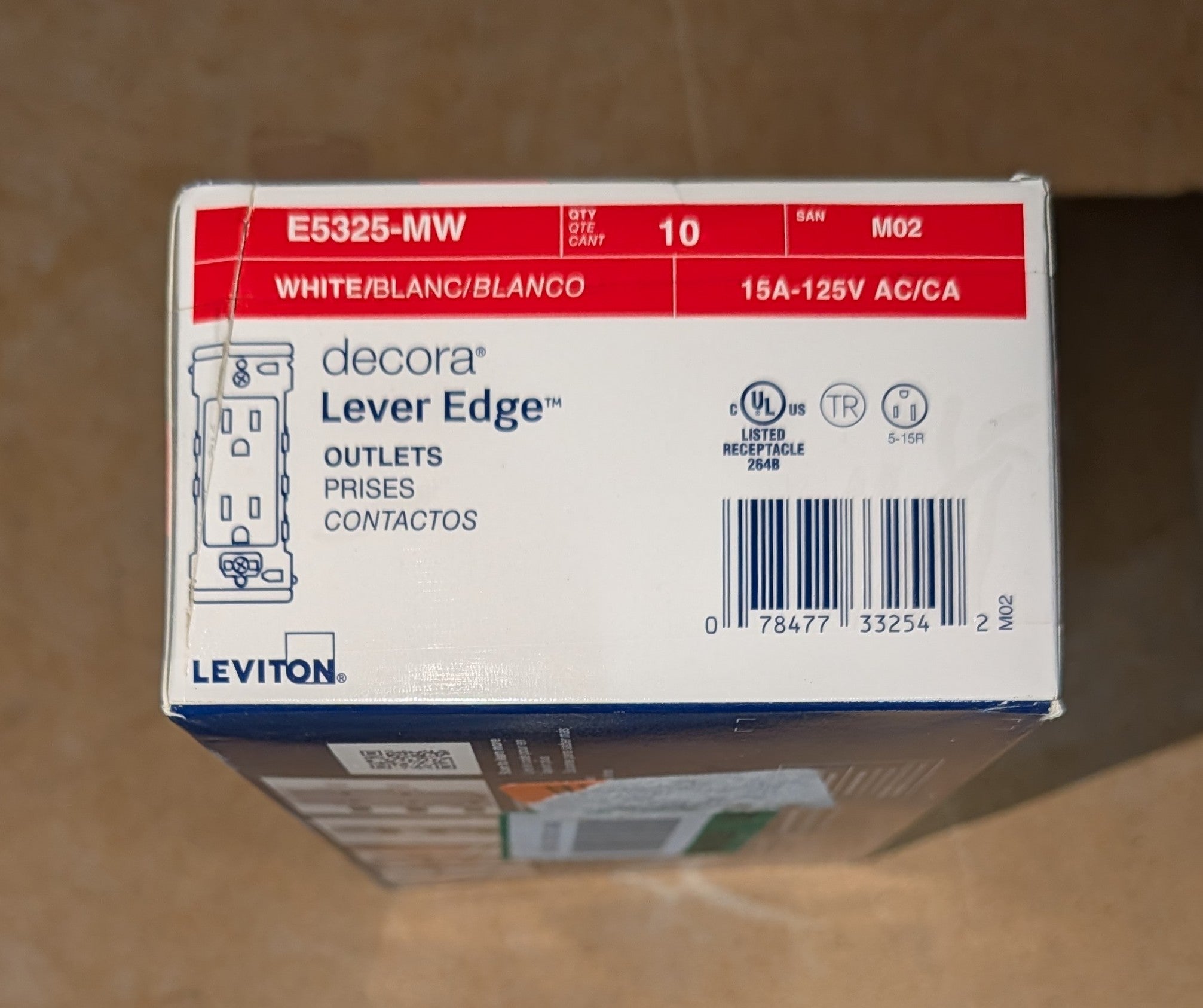 Decora 15 Amp 125 V Tamper Resistant Duplex Outlet/Receptacle, White (10-Pack) E5325-MW