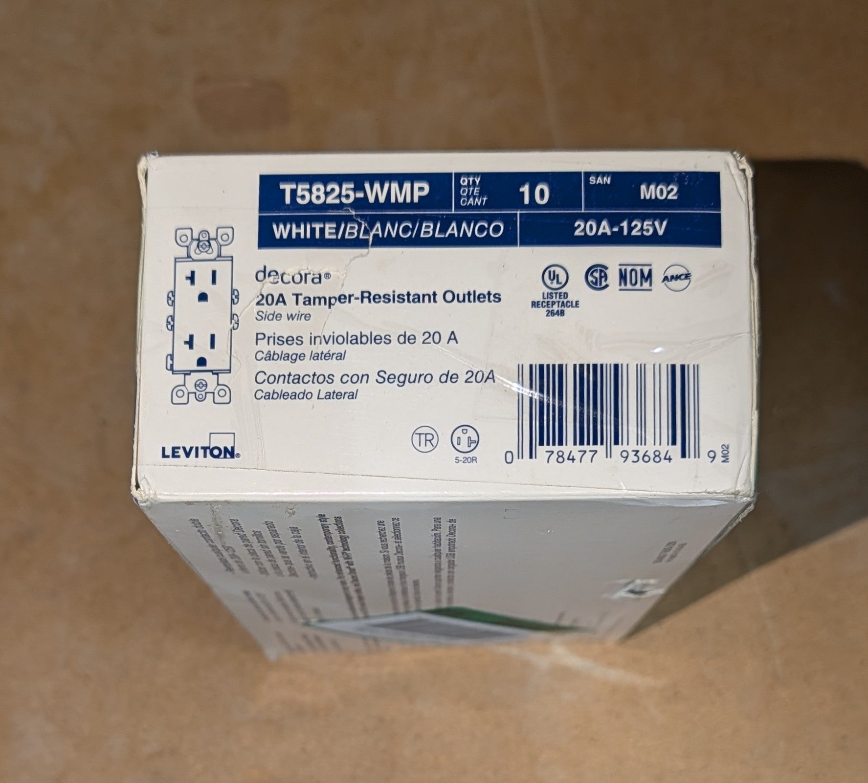 Decora 20 Amp 125 V Tamper Resistant Duplex Outlet/Receptacle, White (10-Pack) T5825-WMP