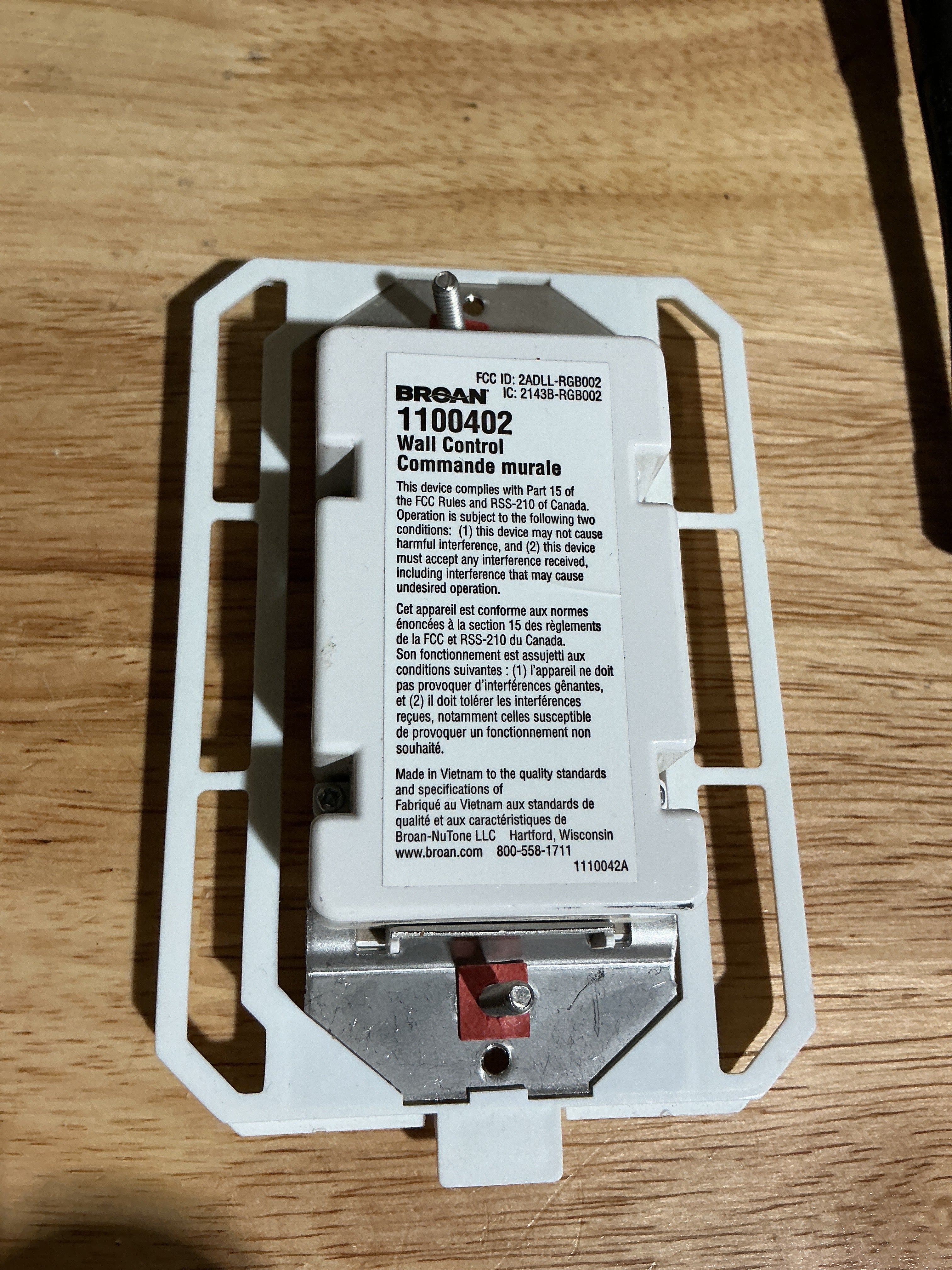 Broan NuTone S1100402 ChromaComfort Wall Switch Bluetooth Bath Fan Control