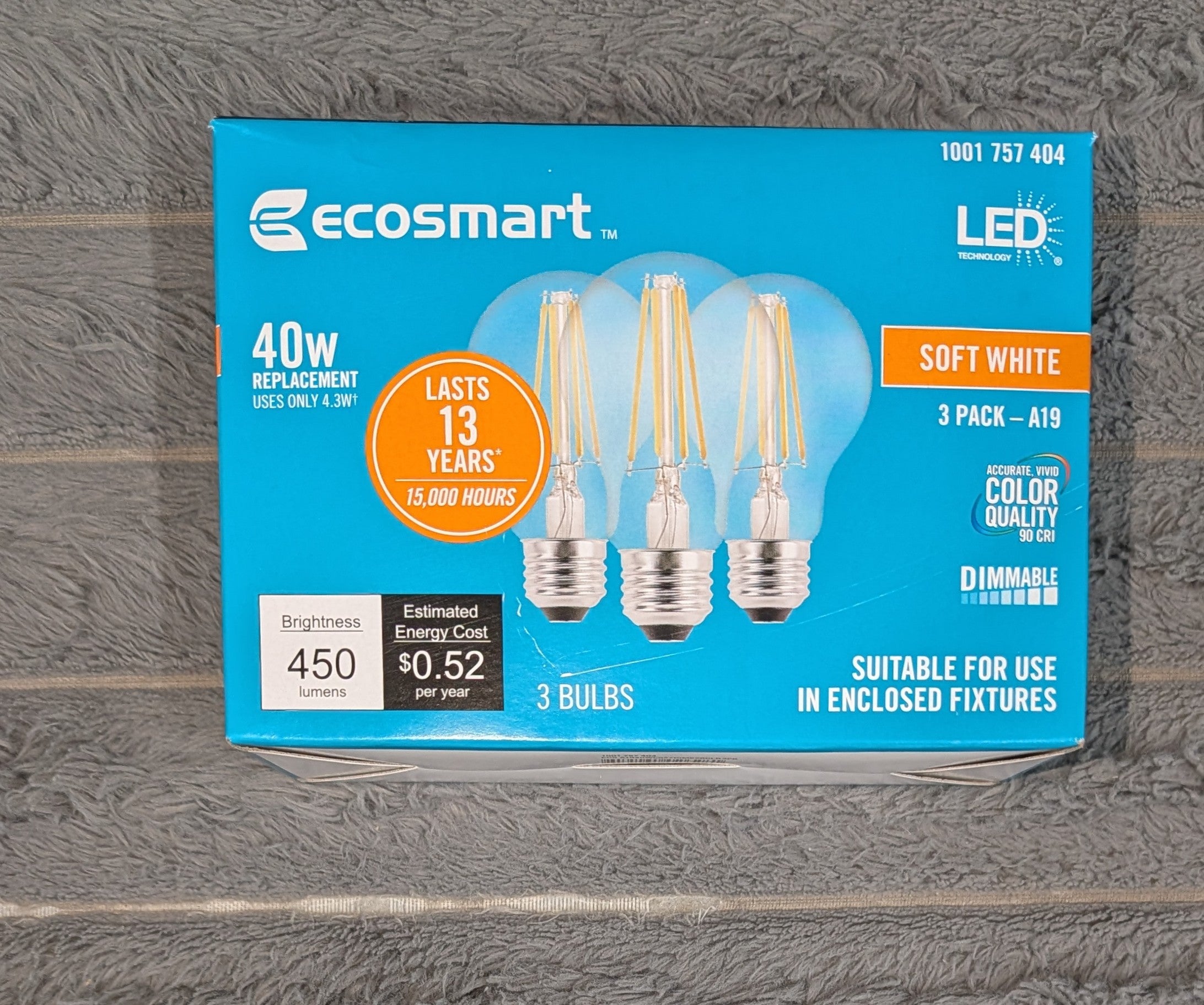 40-Watt Equivalent A19 Dimmable Clear Filament Vintage Style LED Light Bulb Soft White (3-Pack)