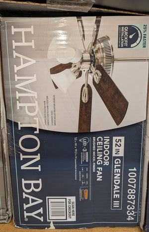 Glendale III 52 in. LED Indoor Brushed Nickel Ceiling Fan with Light and Pull Chains - Stu's Home Improvement Outlet