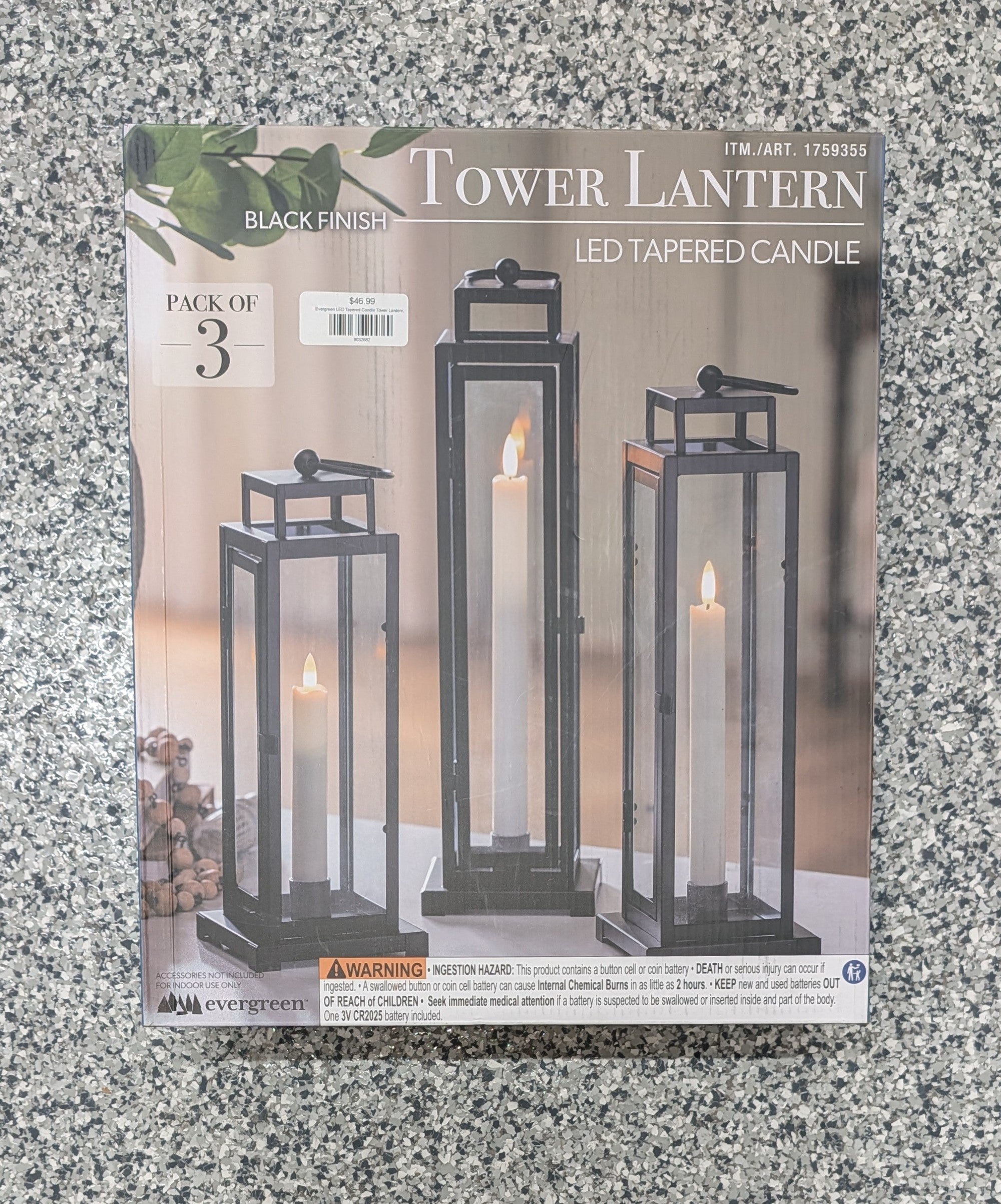 Evergreen LED Tapered Candle Tower Lantern, 3 Count (Black Finish)