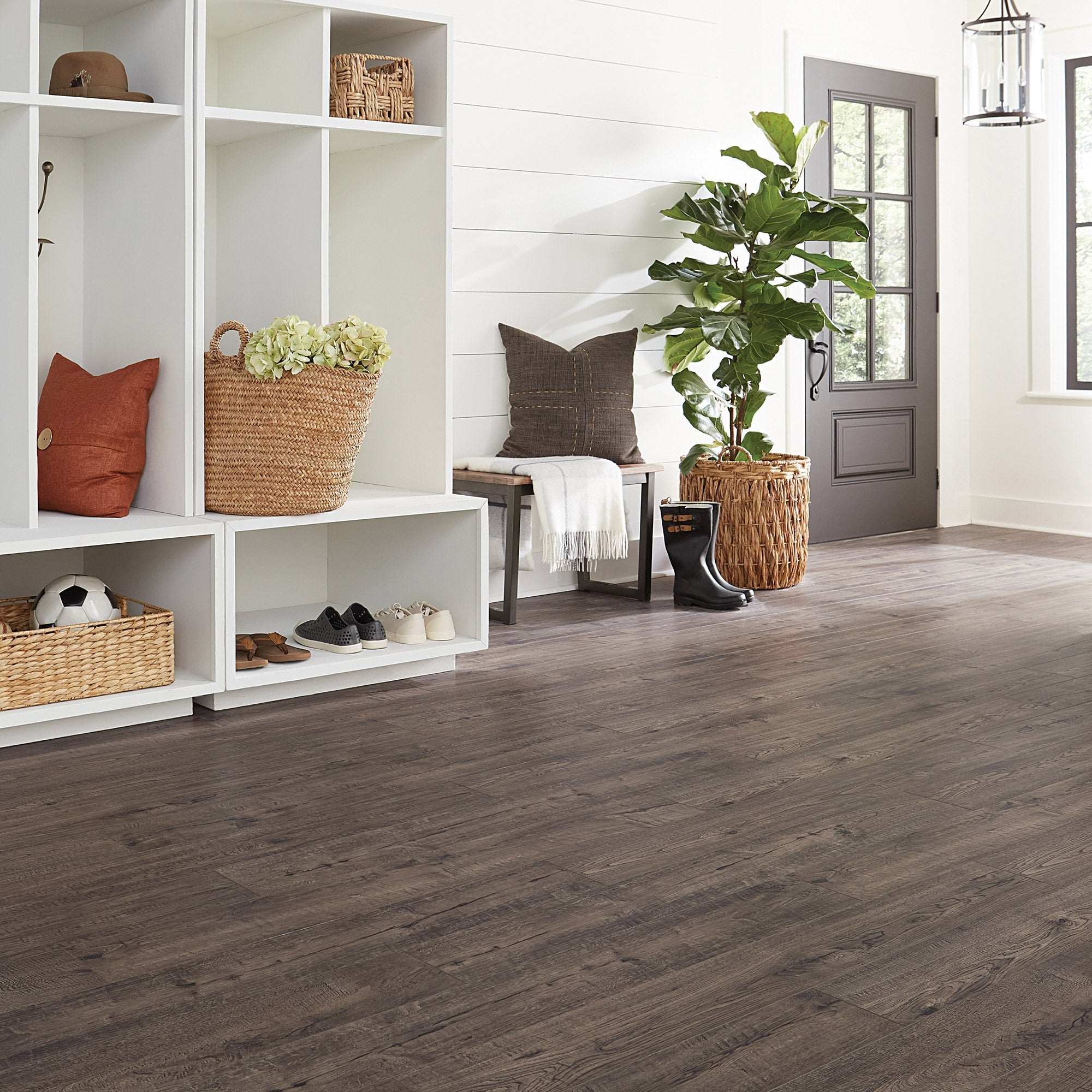 Mohawk Home 12MM Thick 6.1in X 47.2in AC4 Waterproof Surface Laminate Wood Plank Flooring (18.14 sq ft/ctn) (Landfall Scraped Oak)