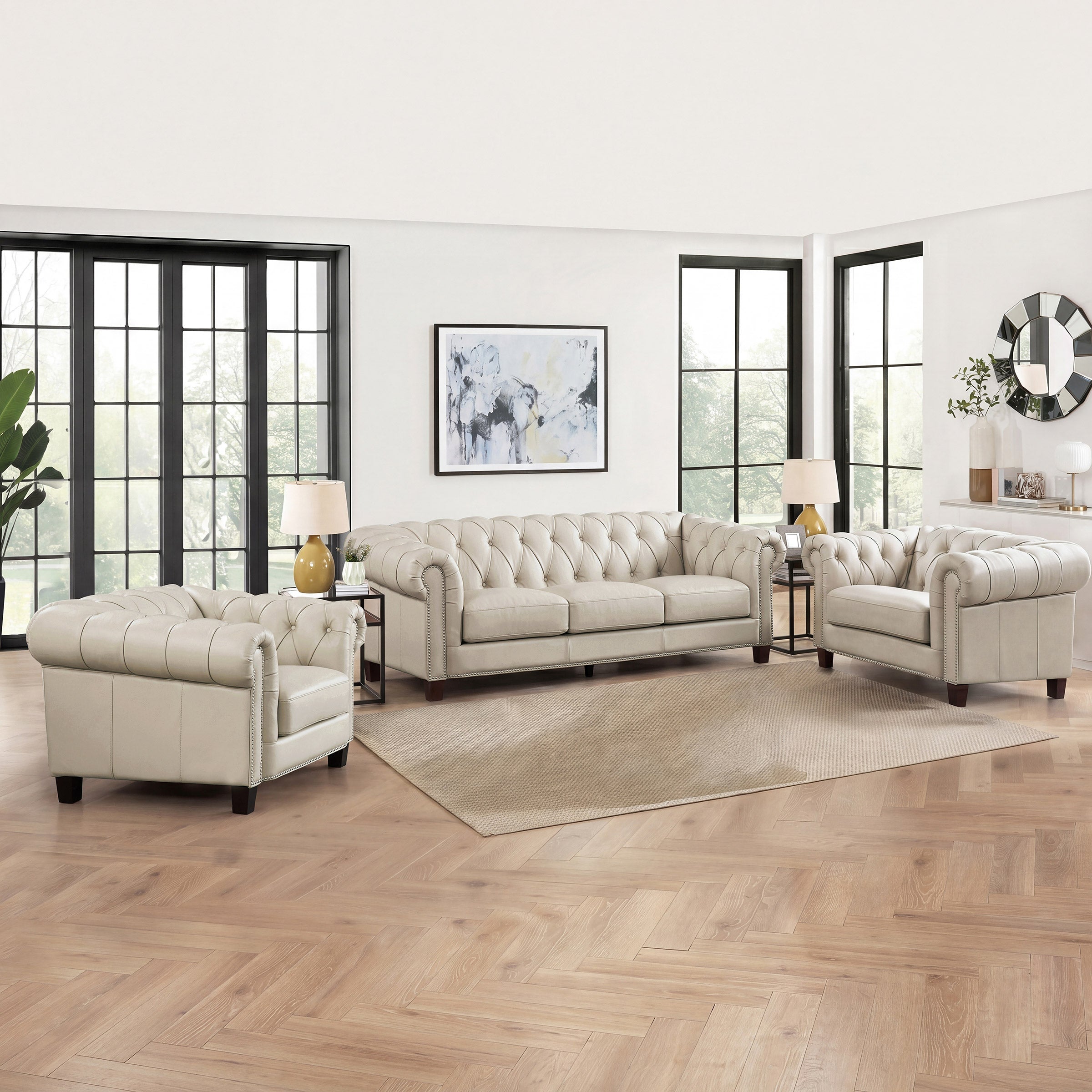 Baldwin Top Grain Leather Sofa, Cream