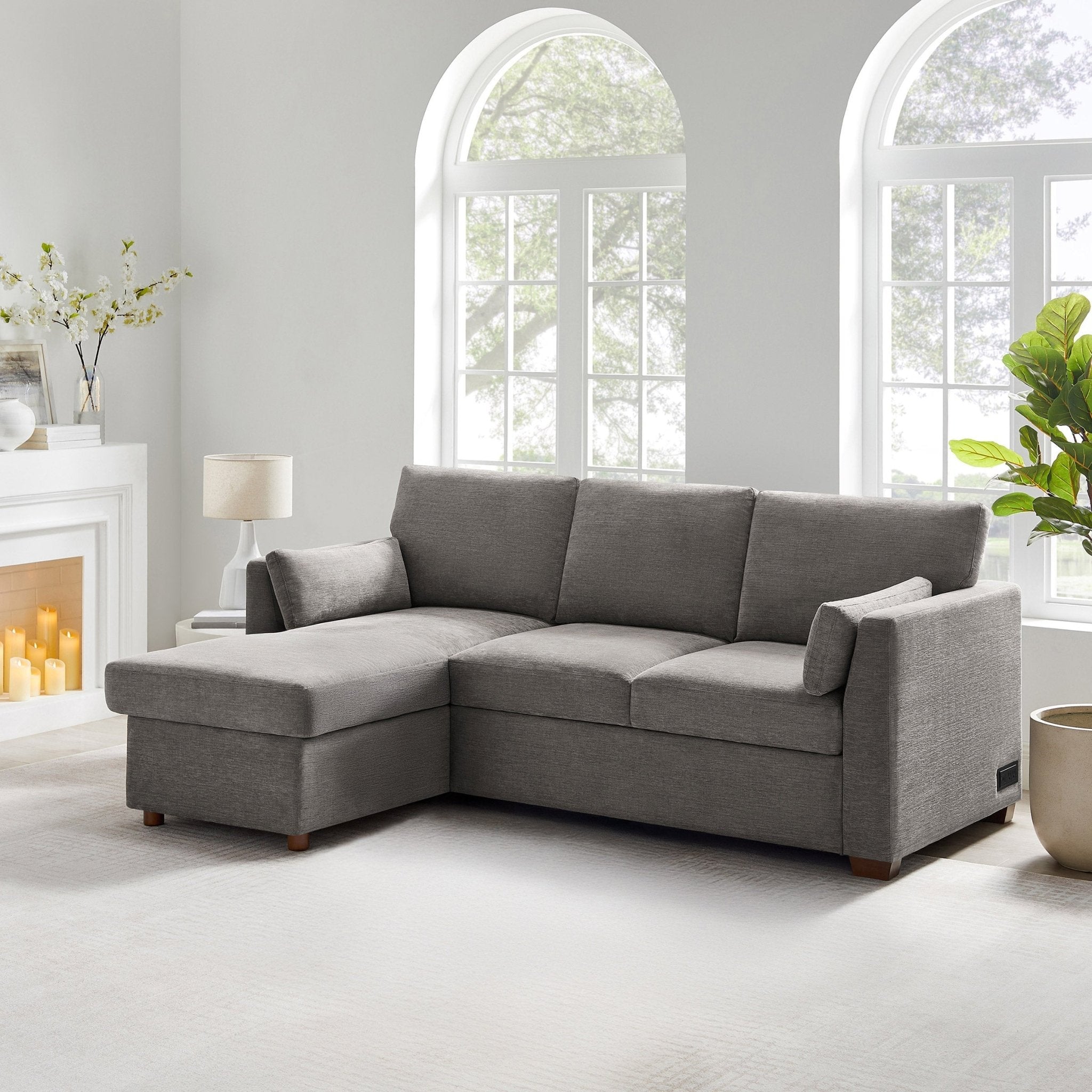 Coddle Luke Fabric Sleeper Sofa with Reversible Chaise and Storage, Gray - Stu's Home Improvement Outlet