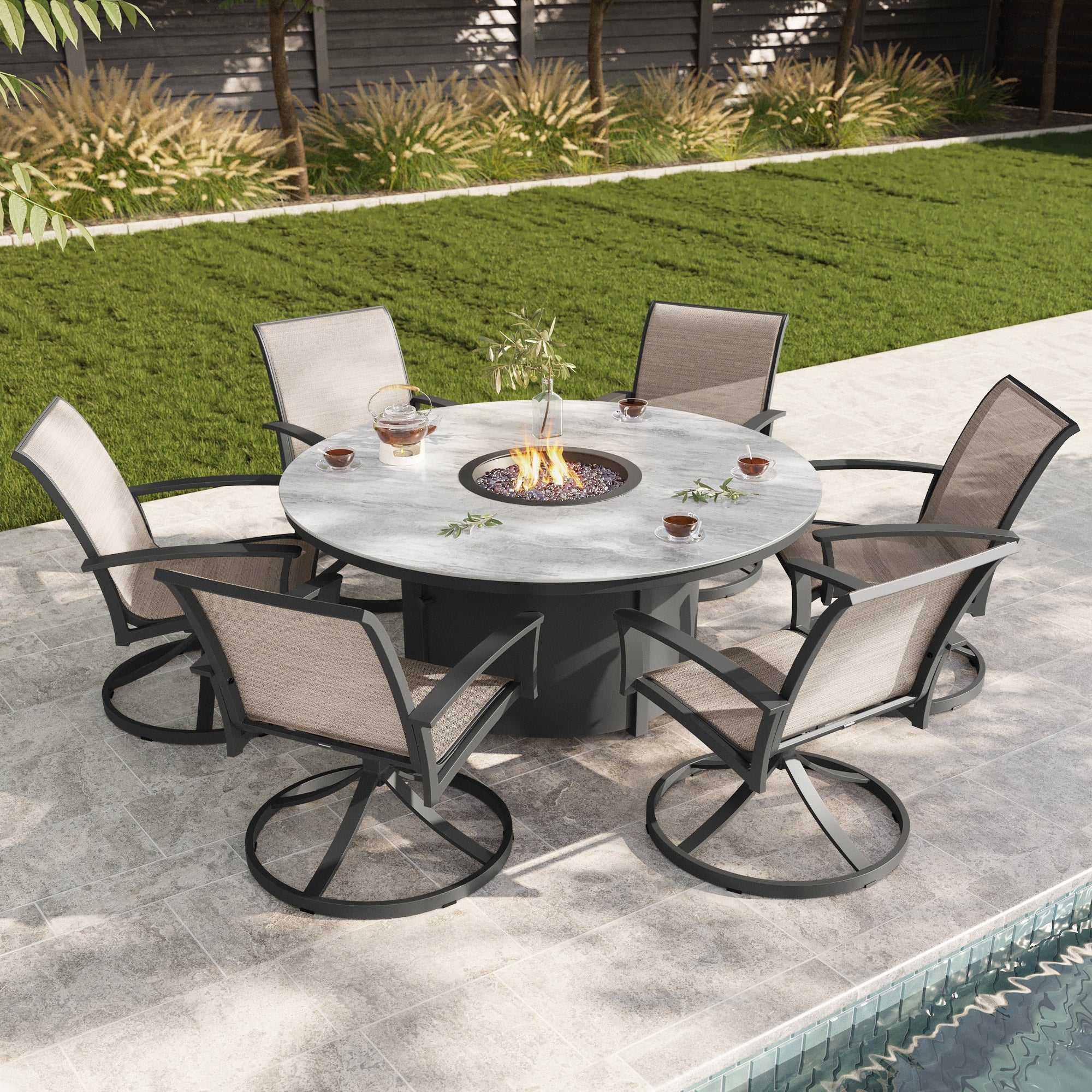 Agio Clearfield 7-piece Sling Fire Outdoor Patio Dining Set