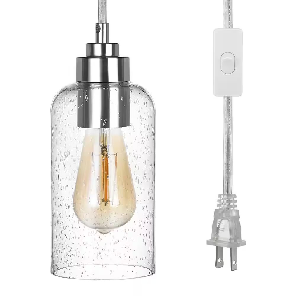 Madison 100-Watt 1-Light Brushed Nickel Shaded Pendant Light with etched Glass Shade, No Bulbs Included