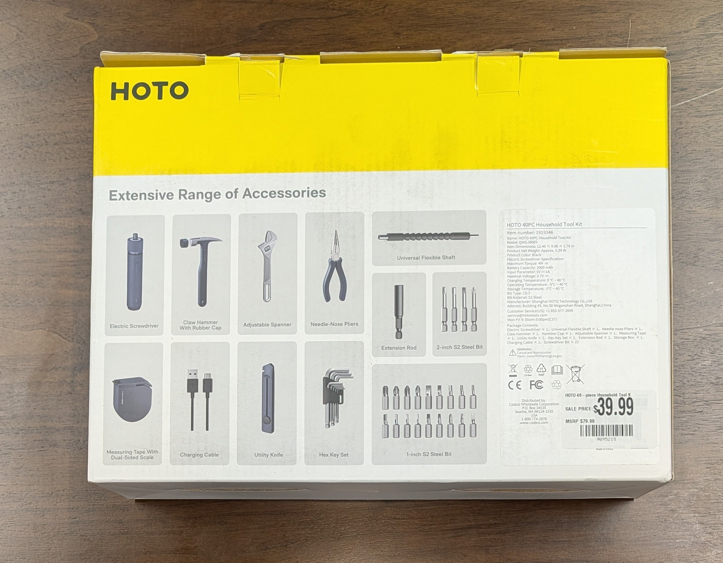 HOTO 40-Piece Tool Kit, Household Essentials Tool Set w/Smart Electric Screwdriver (LED, 3 Torque) + 14 Tools & 26 Accessories | Pro-Grade Compact Organizer for Home Repairs, DIY