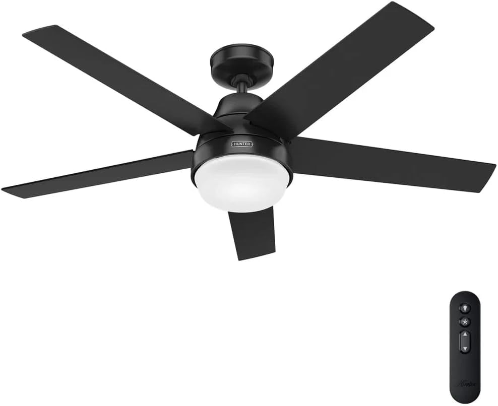 Hunter Fan 50 inch Matte Black Smart Indoor Ceiling Fan with Light and Remote for Living Room, Dining Room, Office, Kitchen, Laundry Room (Renewed)