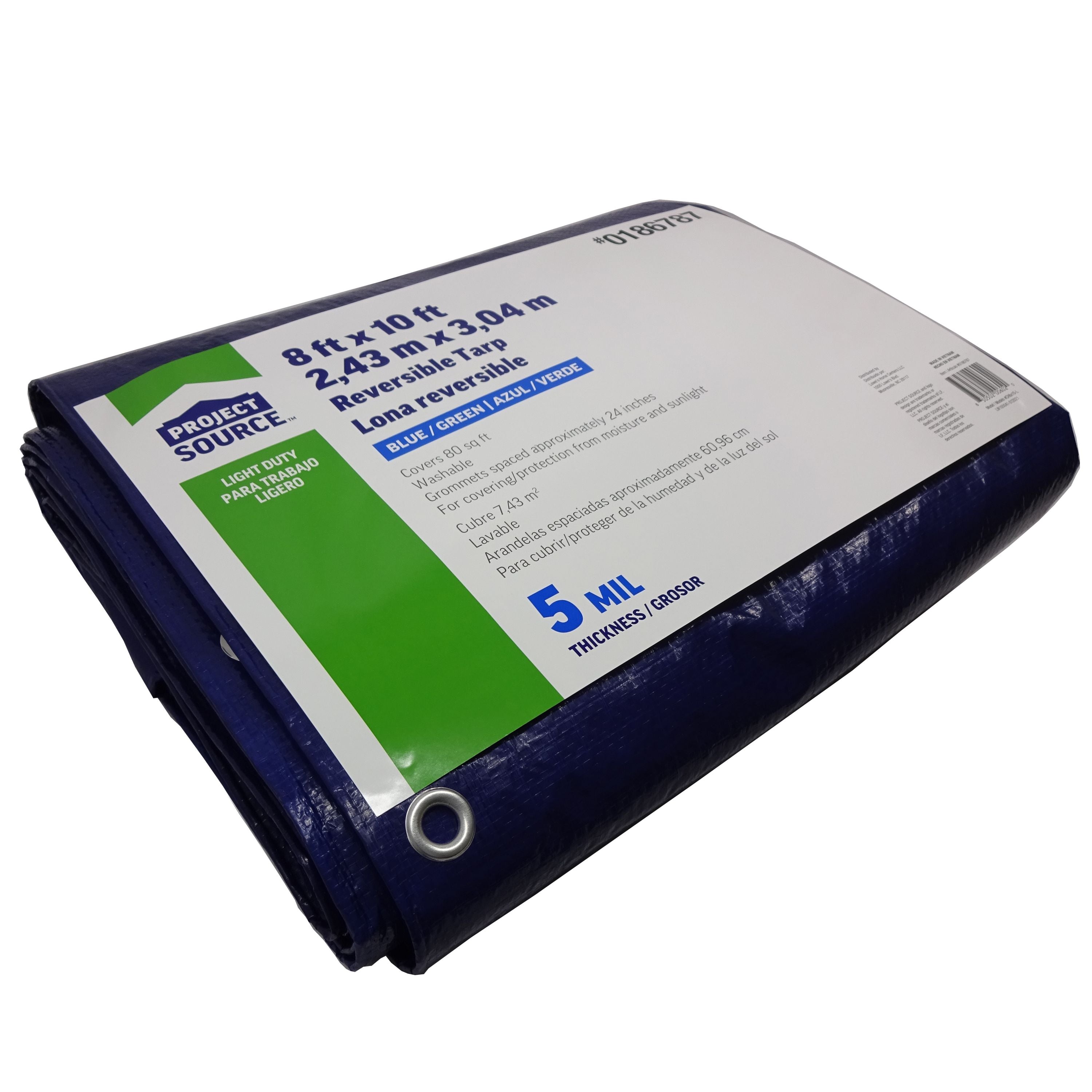 Project Source 10-ft x 8-ft Blue Waterproof Standard Polyethylene 5-mil Tarp