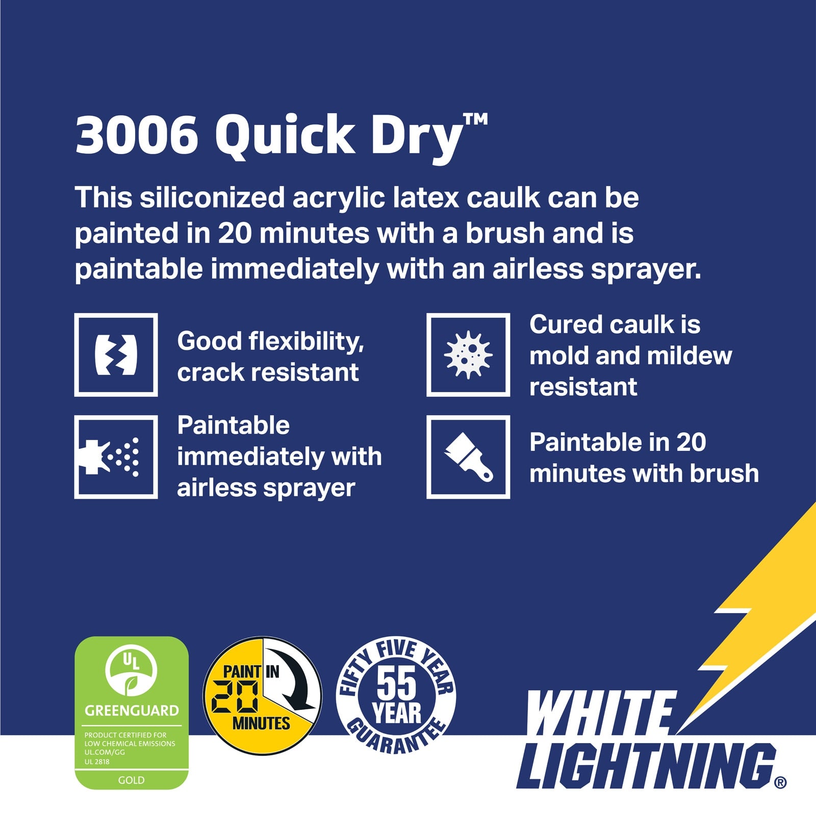 White Lightning 3006 Quick Dry 10.1-oz Interior Paint and Trim White Paintable Latex Caulk