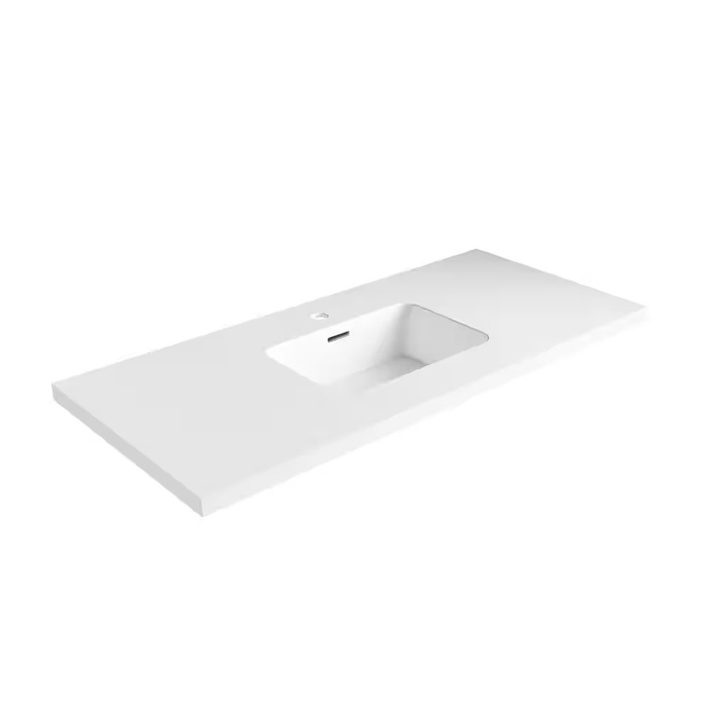 True 51 in. W Solid Surface Vessel Vanity Top in Matt White with Matt White Basin