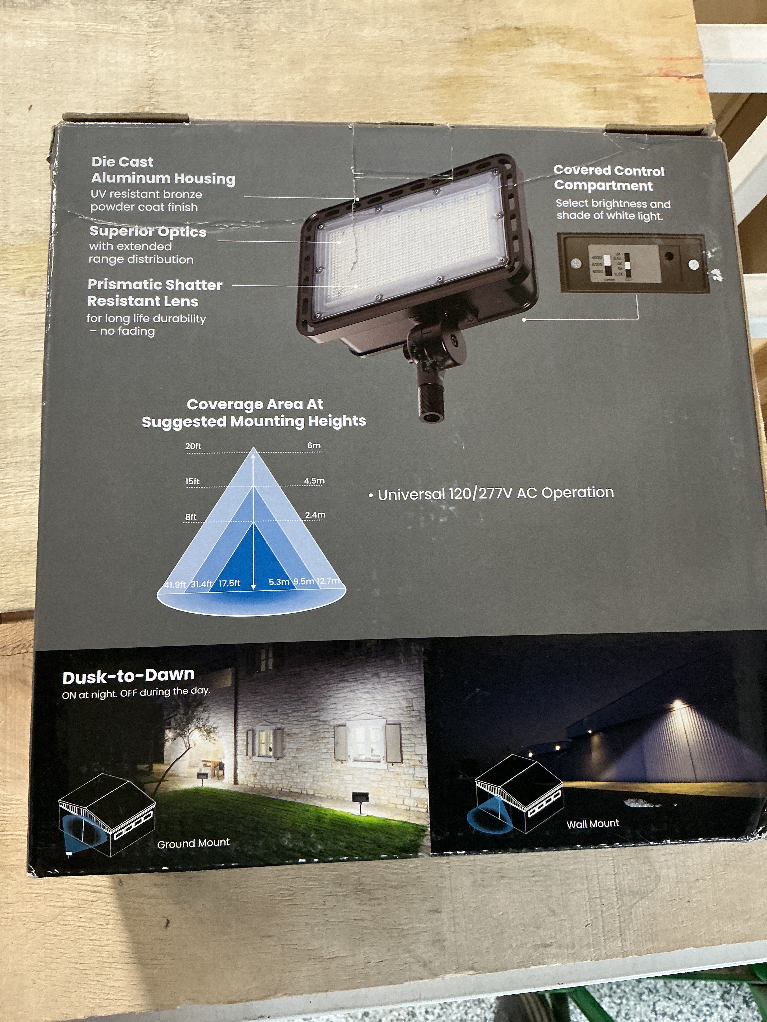 500-Watt Equivalent 4000/6000/8000 Lumens Selectable 5CCT Bronze Dusk to Dawn Integrated LED Flood Light