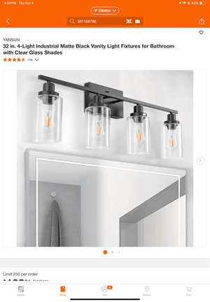 32” Industrial Matte Black 4 - Light Bathroom Vanity Fixture with Clear Glass Shades - Stu's Home Improvement Outlet