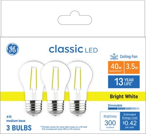 GE 40 - Watt EQ A15 Bright White Medium Base (e - 26) Dimmable LED General Purpose Light Bulb (3 - Pack) - Stu's Home Improvement Outlet