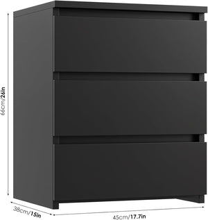 FOTOSOK Nightstand Set of 2 Black Nightstand with 3 Drawers, Black Bedside Table Night Stand for Bedroom with Cut - Out Handle, Sofa Side Table 3 Drawer Nightstand for Bedroom, 17.7W*15D*21.7H - Stu's Home Improvement Outlet