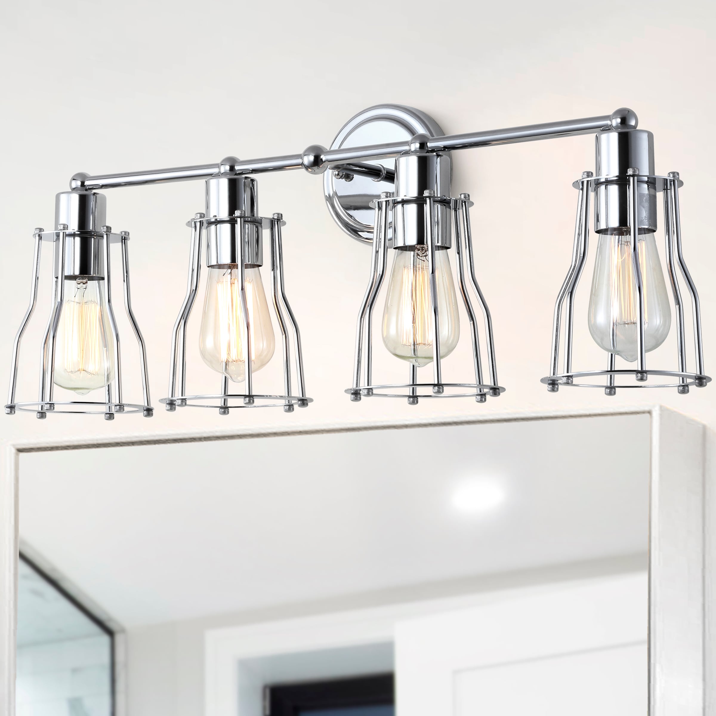 JONATHAN Y Evelyn Metal Farmhouse Industrial 29.5-in 4-Light Polished Chrome LED Transitional Vanity Light
